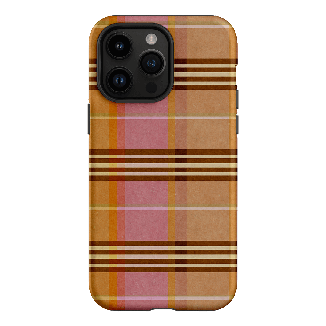 Peachy Plaid Phone Case for iPhone 15/14/13/12/11 Pro Max - Cute Tartan Pattern Protective Cover with Shockproof Design - Perfect for Everyday Use, Travel & Fashion Accessories