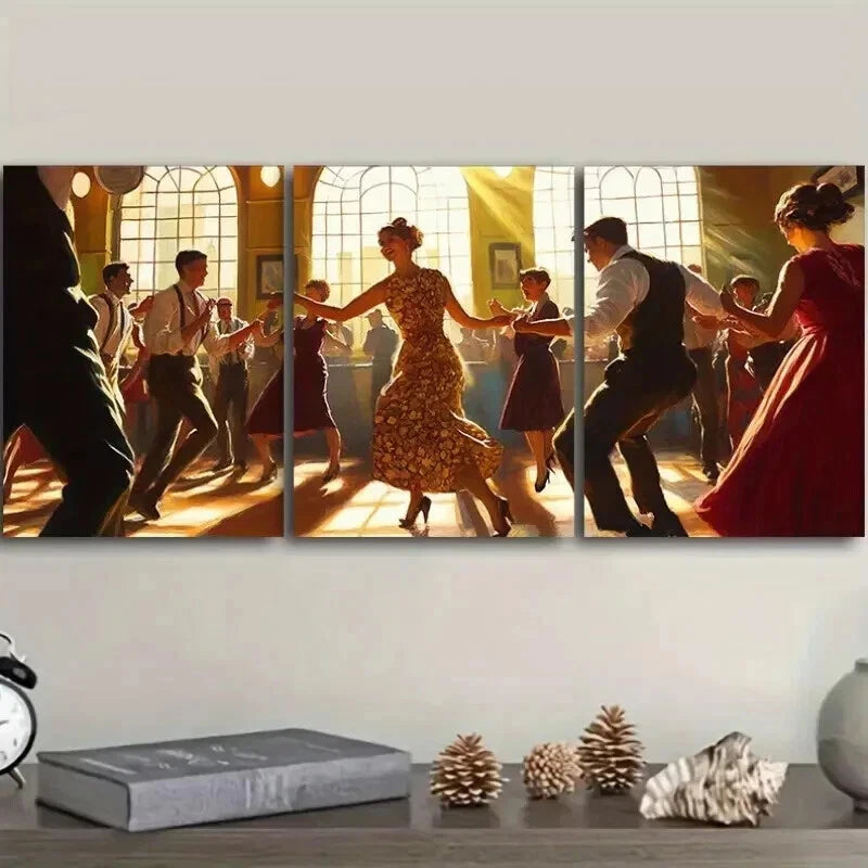 3-Piece Wall Art Set - People Dancing Canvas Framed Prints 50x70cm | High Quality Australian Made | Ready to Hang | Perfect for Living Room, Bedroom & Office Decor