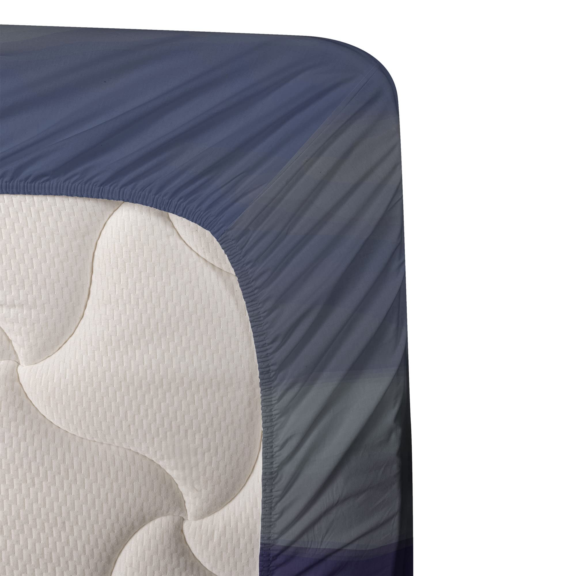 Ambesonne Adventure Themed 4-Piece King Sheet Set - Mountain Landscape Journey Design, Fitted & Flat Sheets with Pillowcases - Indigo Blue Bedding for Outdoor Enthusiasts & Travel Lovers - Perfect for Camping Cabins, Dorm Rooms & Adventure-Themed Bedrooms