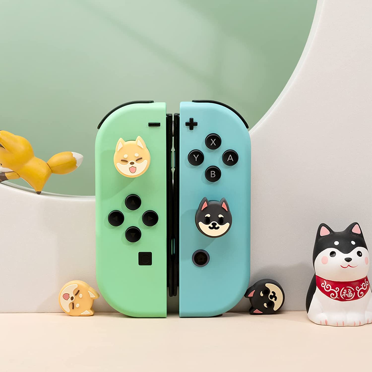 Cute Animal Themed Thumb Grip Caps for Nintendo Switch/OLED/Switch Lite - Soft Silicone Joystick Cover (4PCS, Shiba Inu Design) - Perfect for Gaming Comfort & Controller Protection