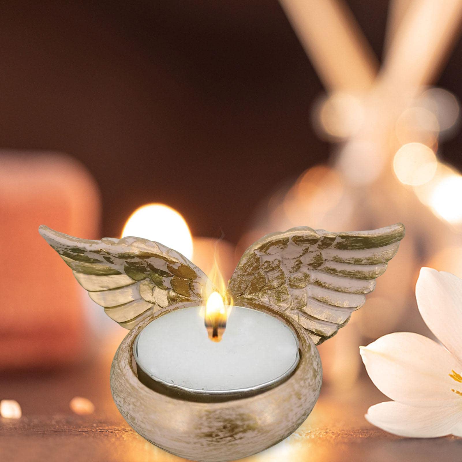 Angel Wings Tealight Candle Holders - Elegant Resin Angel Wing Sculpture for Prayer, Memorial & Home Decor | Perfect for Weddings, Christmas & Spiritual Spaces