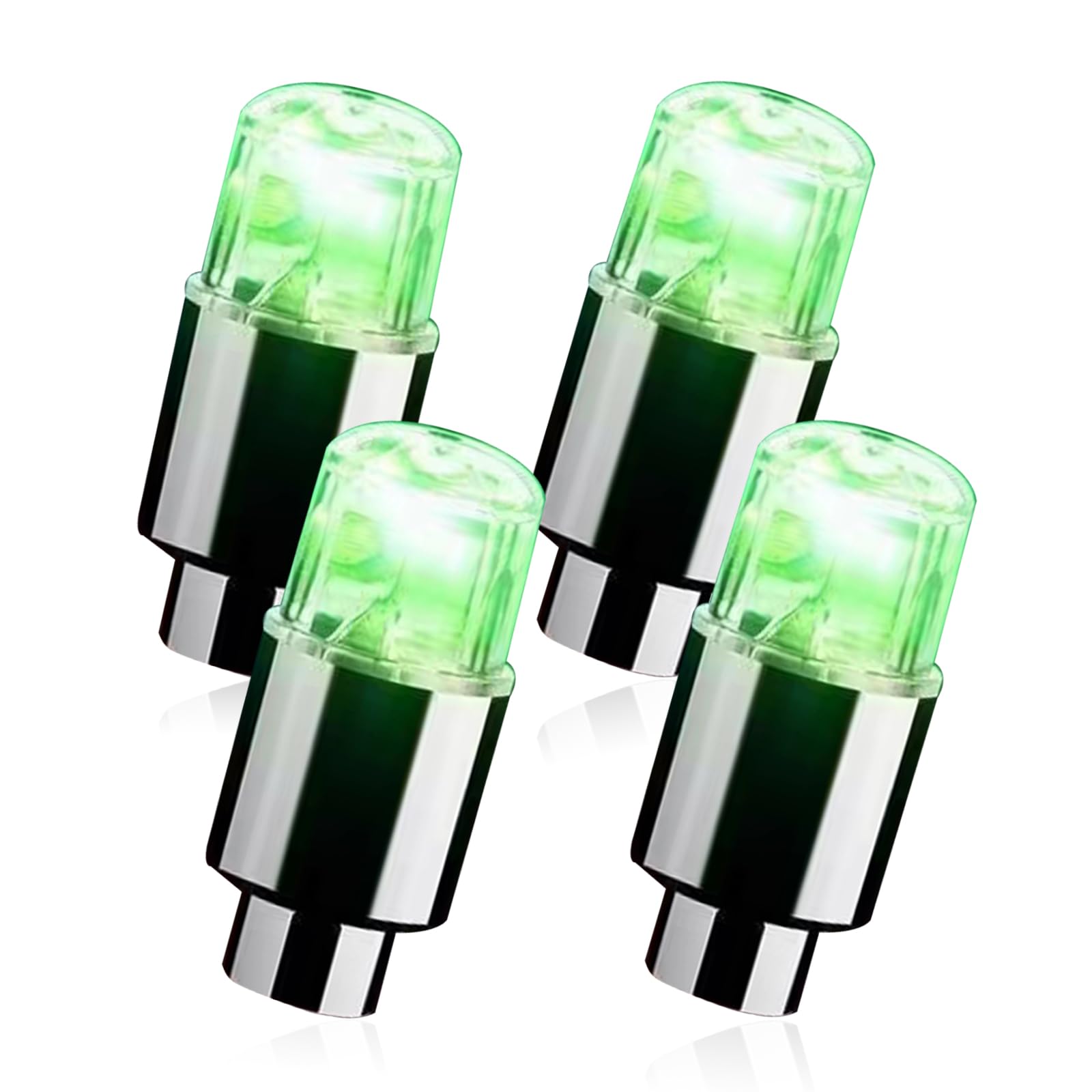 Fogfar 4-Pack LED Valve Stem Caps - Waterproof PVC Tire Lights for Cars, Motorcycles & Bikes - Neon Flashing Colorful Wheel Accessories (Green) - Perfect for Night Rides & Vehicle Customization