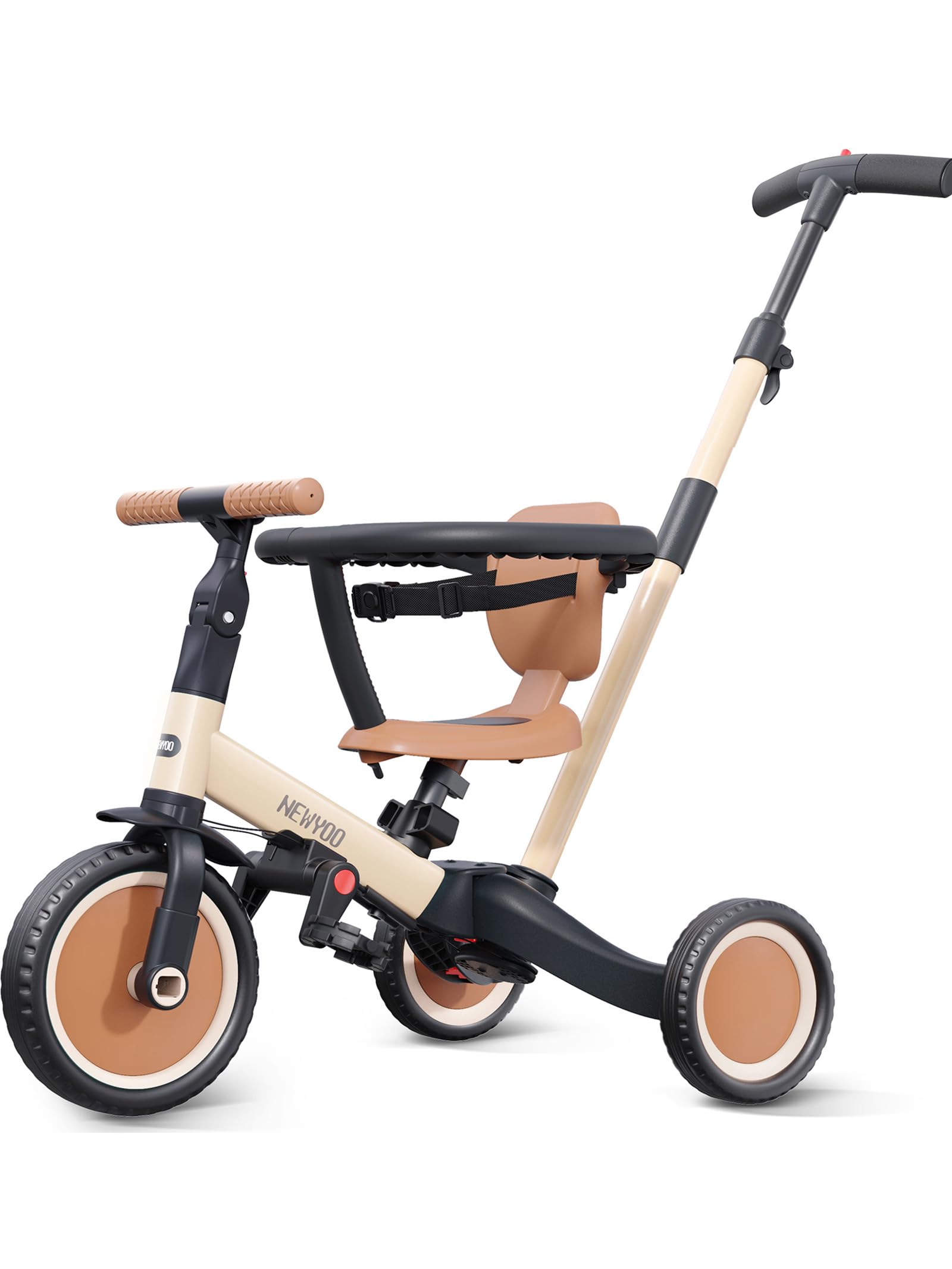 Newyoo TR008 5-in-1 Toddler Tricycle with Push Handle - Convertible Kids Trike for 1-3 Year Old Boys & Girls | Safe Push Bar, Balance Bike Conversion | Perfect Birthday Gift & Outdoor Play Toy (Cream) - Ideal for Park Rides, Backyard Fun & Learning to Ride