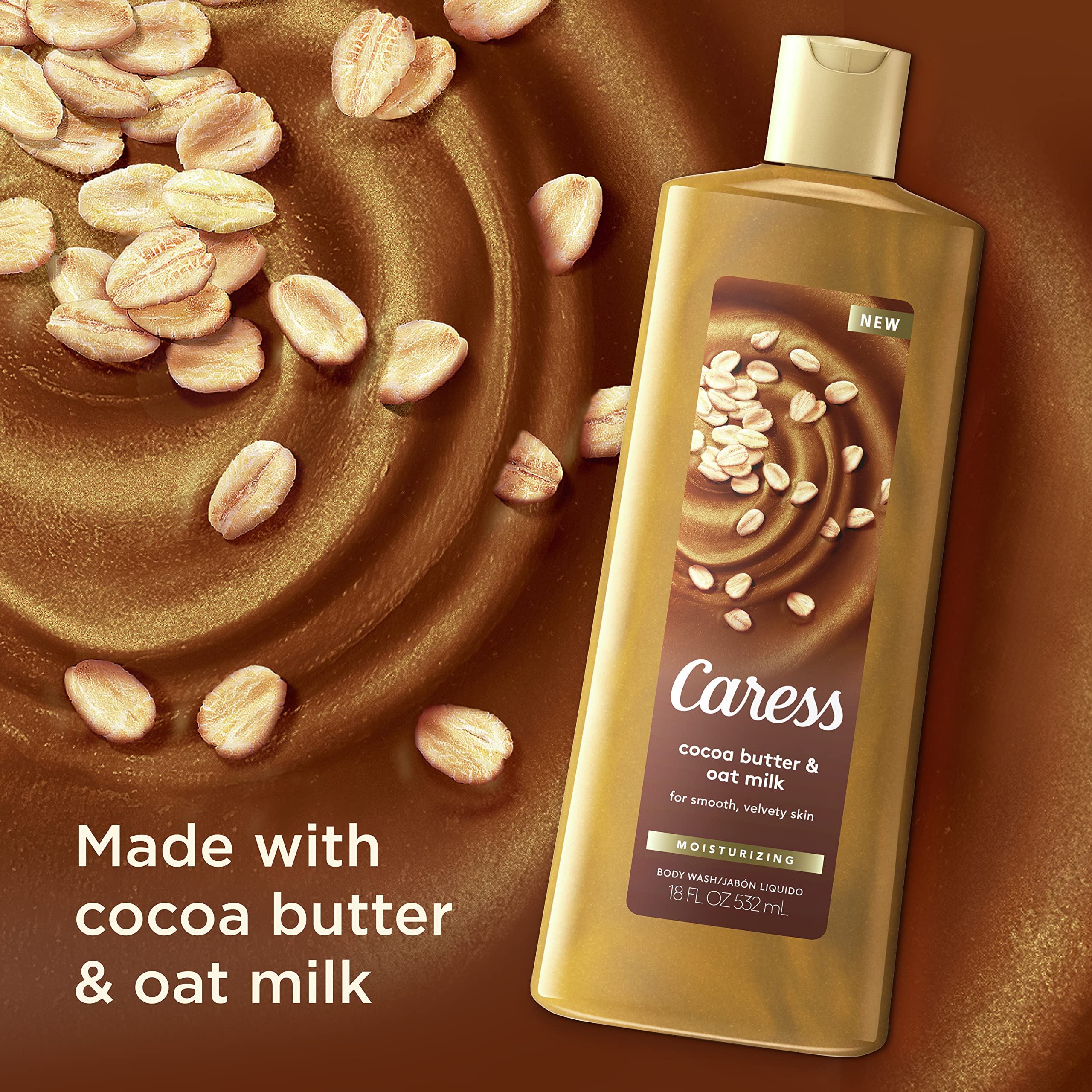 Caress Moisturizing Body Wash for Women with Cocoa Butter & Oat Milk - Hydrating Shower Gel for Soft, Smooth Skin - 18.6 oz (6 Pack) - Perfect for Daily Shower Routine & Dry Skin Care