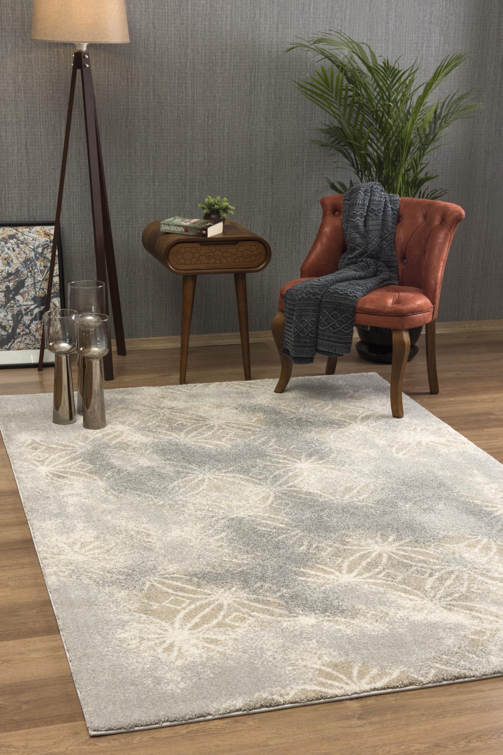 Premium New Zealand Wool Scandinavian Modern Area Rug - Soft Grey Brown Plush Indoor Rug for Living Room, Bedroom, Dining & Kitchen - 4' x 6' (3'9