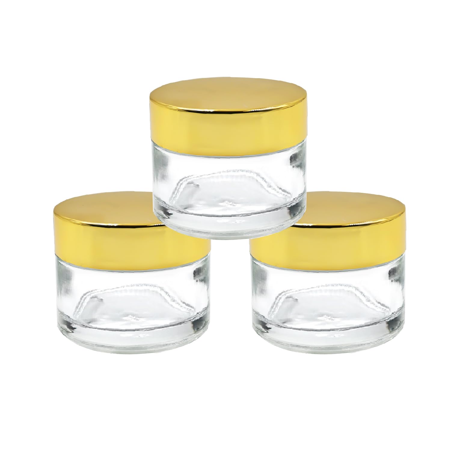 30ml Clear Round Empty Glass Cosmetic Jars with Gold Cap & White Inner Lids - Perfect for Creams, Balms, Face Scrubs & Body Lotions | Happy Packaging (Pack of 3) - Ideal for DIY Skincare, Travel Containers & Gift Packaging