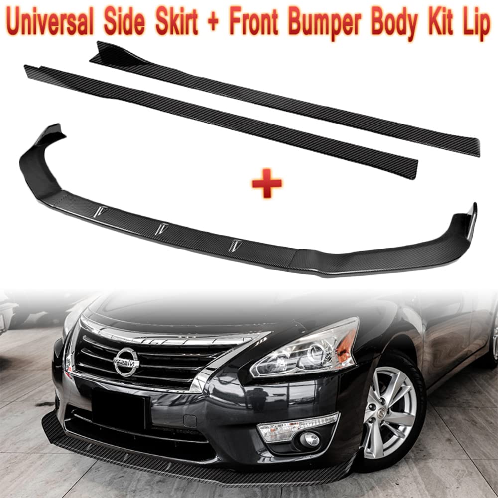 Q1-TECH 9-Piece Front Bumper Body Kit with Lip, Side Skirt Extensions & Diffuser for 2013-2015 Nissan Altima Sedan - Carbon Fiber Spoiler Air Chin Splitter - Perfect for Car Customization & Street Racing Style