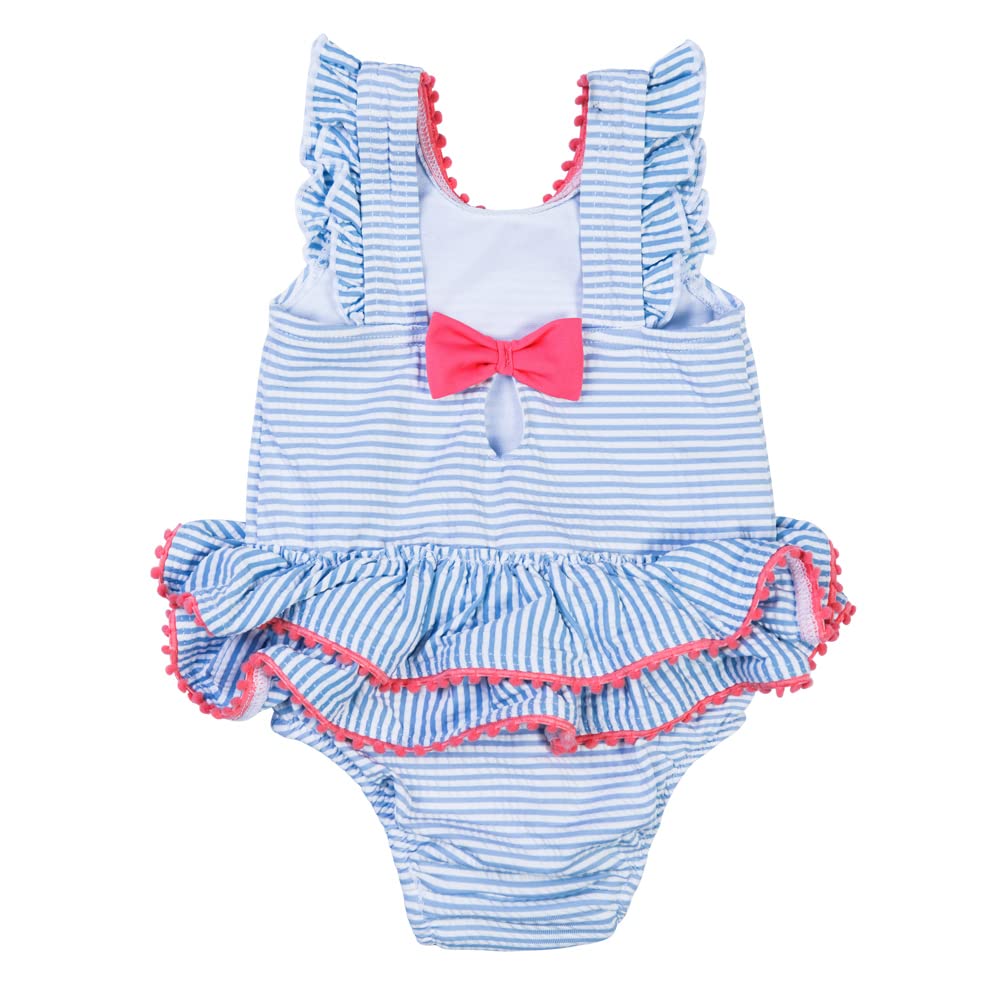 Julysand Toddler Girls One Piece Swimsuit - Pink & White Striped 3D Flower Ruffled Swim Dress for Baby Beach Pool Party, Summer Vacation & Water Play