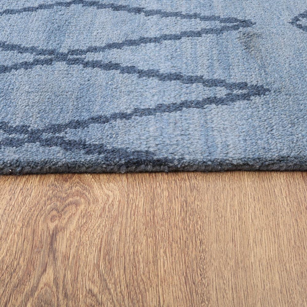 Hand Knotted Wool Geometric Area Rugs 8'x10' - Modern Light Blue Rectangle Rug, Medium Pile Handmade Carpet for Living Room & Bedroom | Boho Chic Home Decor, Cozy Floor Covering (N01117)