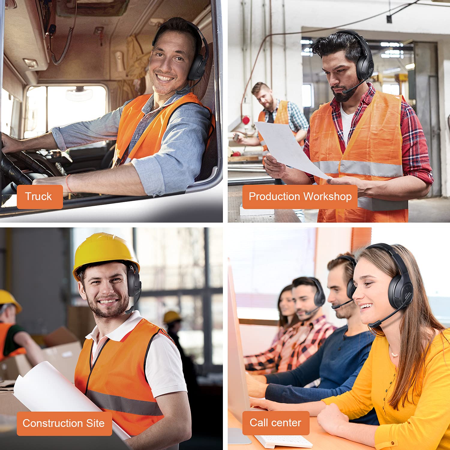 EKSA AI-Powered ENC Noise Cancelling Bluetooth Headset with Microphone - Wireless Trucker Headphones, 99ft Range, 30H Talk Time, Mute Button, All-Day Comfort for Driving, Gaming & Remote Work