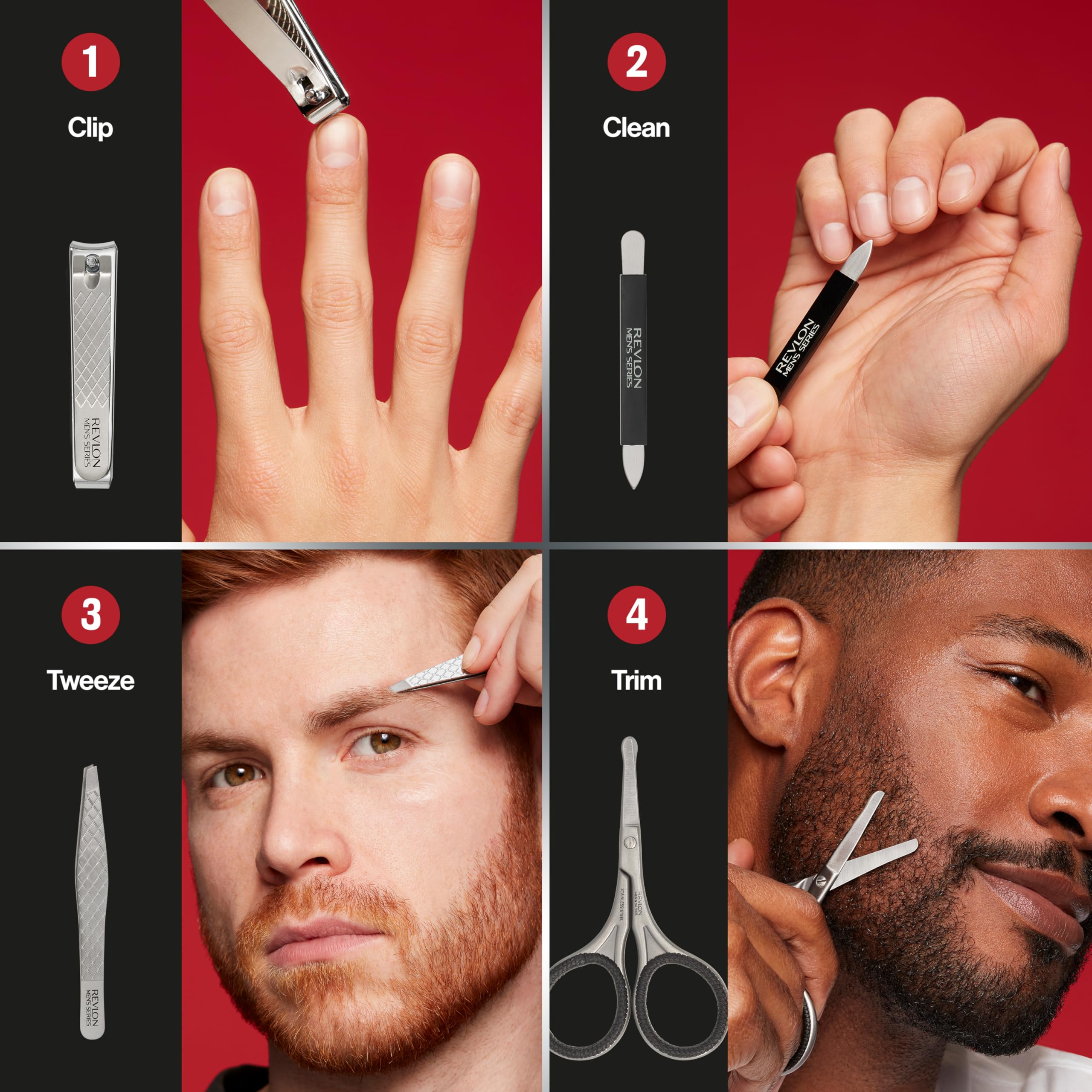 Revlon Men's Grooming Kit - 5-Piece Travel Essentials Set with Nail Clippers, Scissors, Nail File, Tweezers & Portable Case | Stainless Steel Grooming Tools for Men | Perfect for Travel, Business Trips & Home Use
