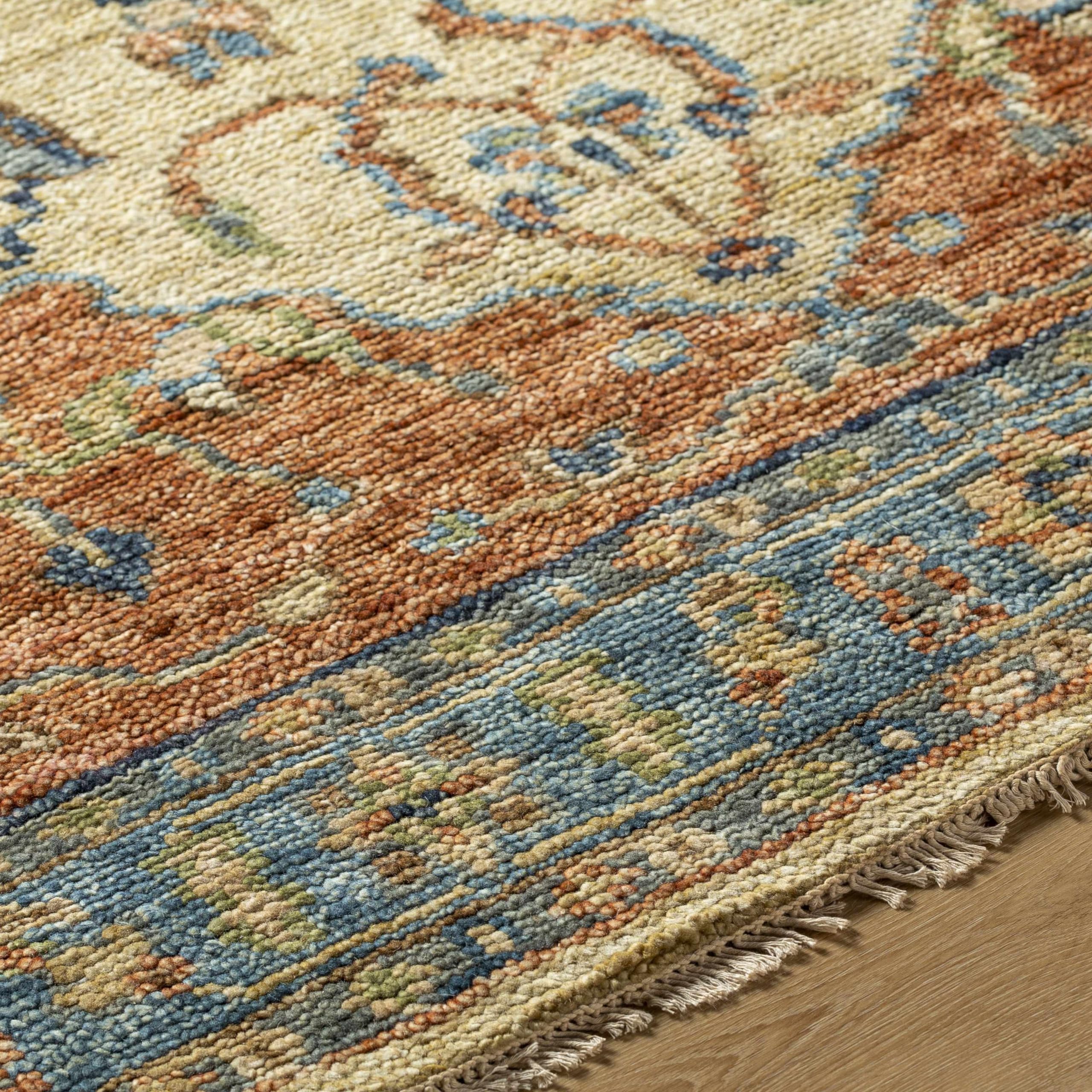 Premium Bowlus Wool Area Rug for Living Room & Bedroom - Traditional Design in Rust, Aqua, Ivory - 6' x 9' Soft & Durable - Perfect for Cozy Home Decor & High Traffic Areas