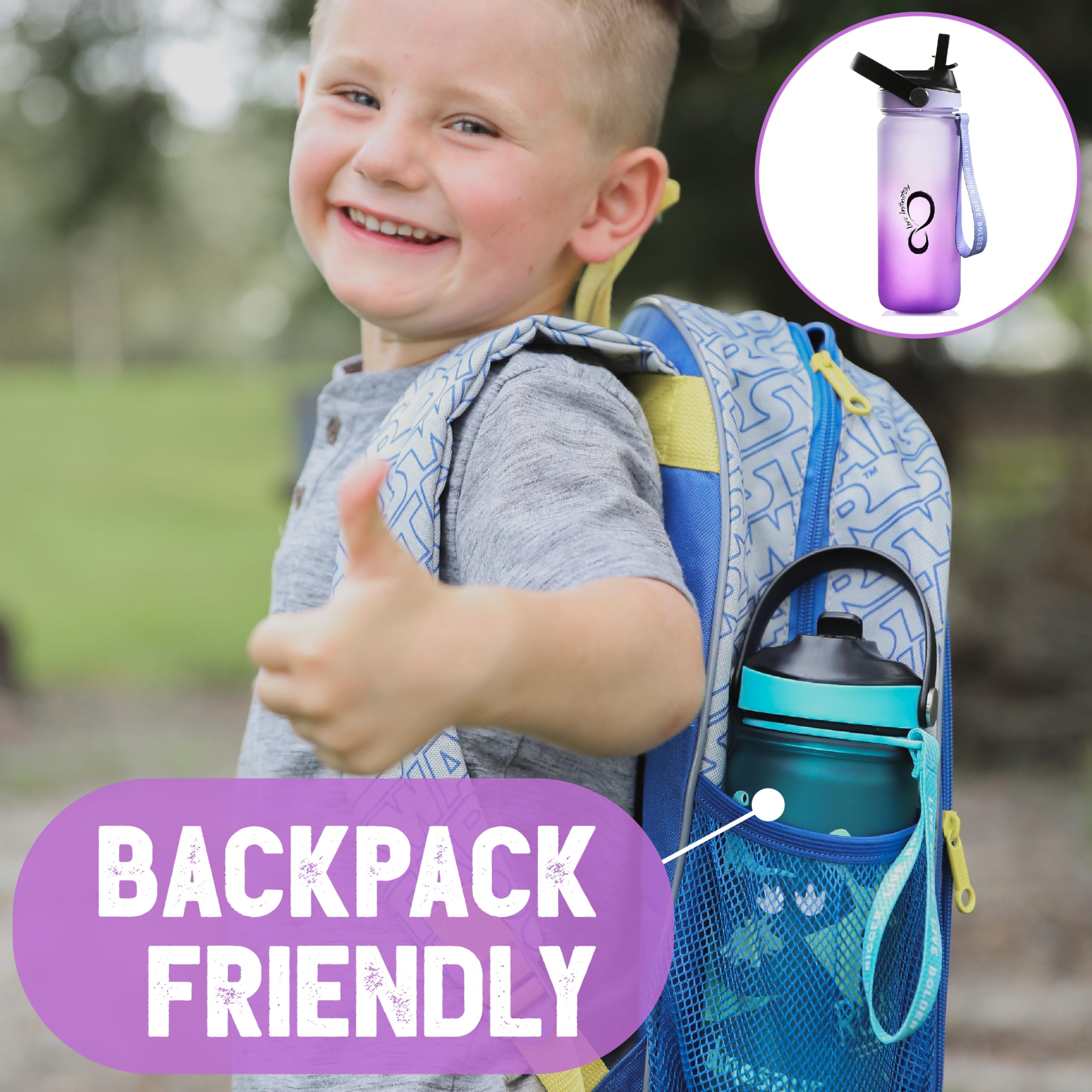 Live Infinitely 20oz Kids Water Bottle with Easy Sip Straw - BPA Free, Dishwasher Safe, Leak Proof - Perfect for School, Sports, and Outdoor Activities