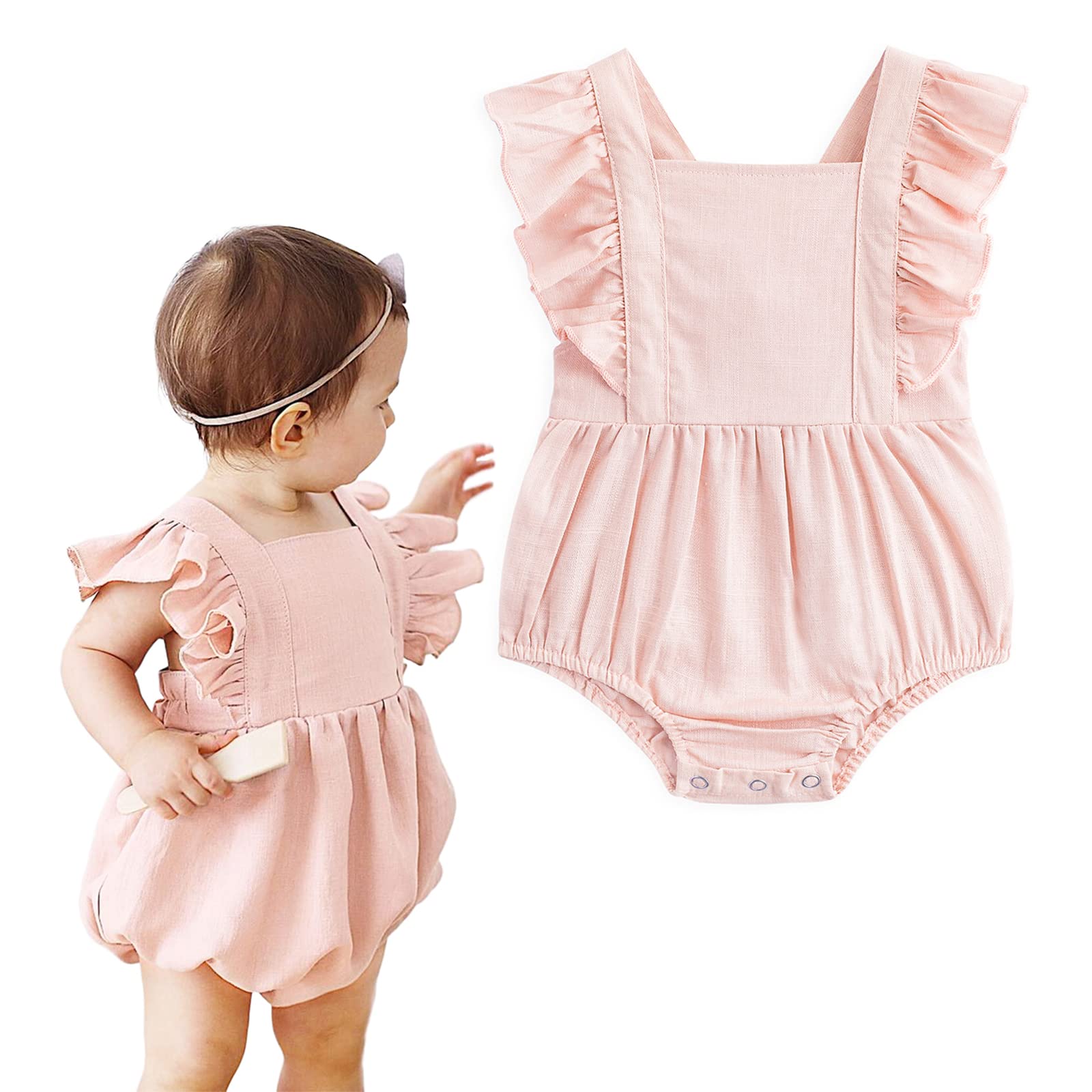 Simplee Kids Baby Onesies - Unisex Cotton Linen Handmade Romper Jumpsuit, Solid Color Long Sleeve Outfit for Boys & Girls - Perfect for Playtime, Family Photos & Everyday Comfort