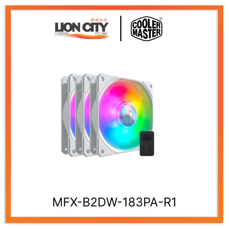 Cooler Master MFX B2DW 183PA R1 SickleFlow 120 ARGB 3-in-1 Fan Kit with Controller - White - High-Performance PC Cooling for Gaming Rigs & Workstations