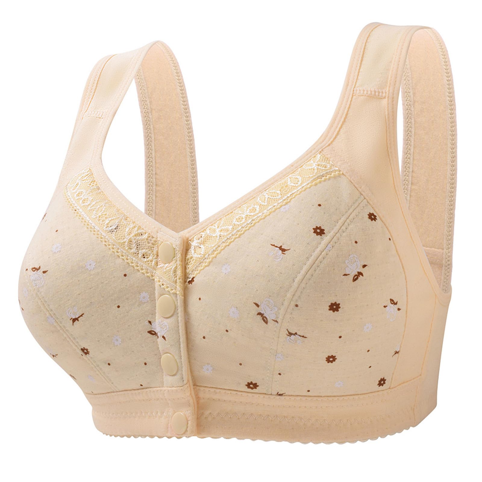 2 Pack Front Closure Plus Size Bras for Women - Wireless Full Coverage Comfortable Everyday Bra with Daisy Design - Perfect for Work, Lounge & Sleep
