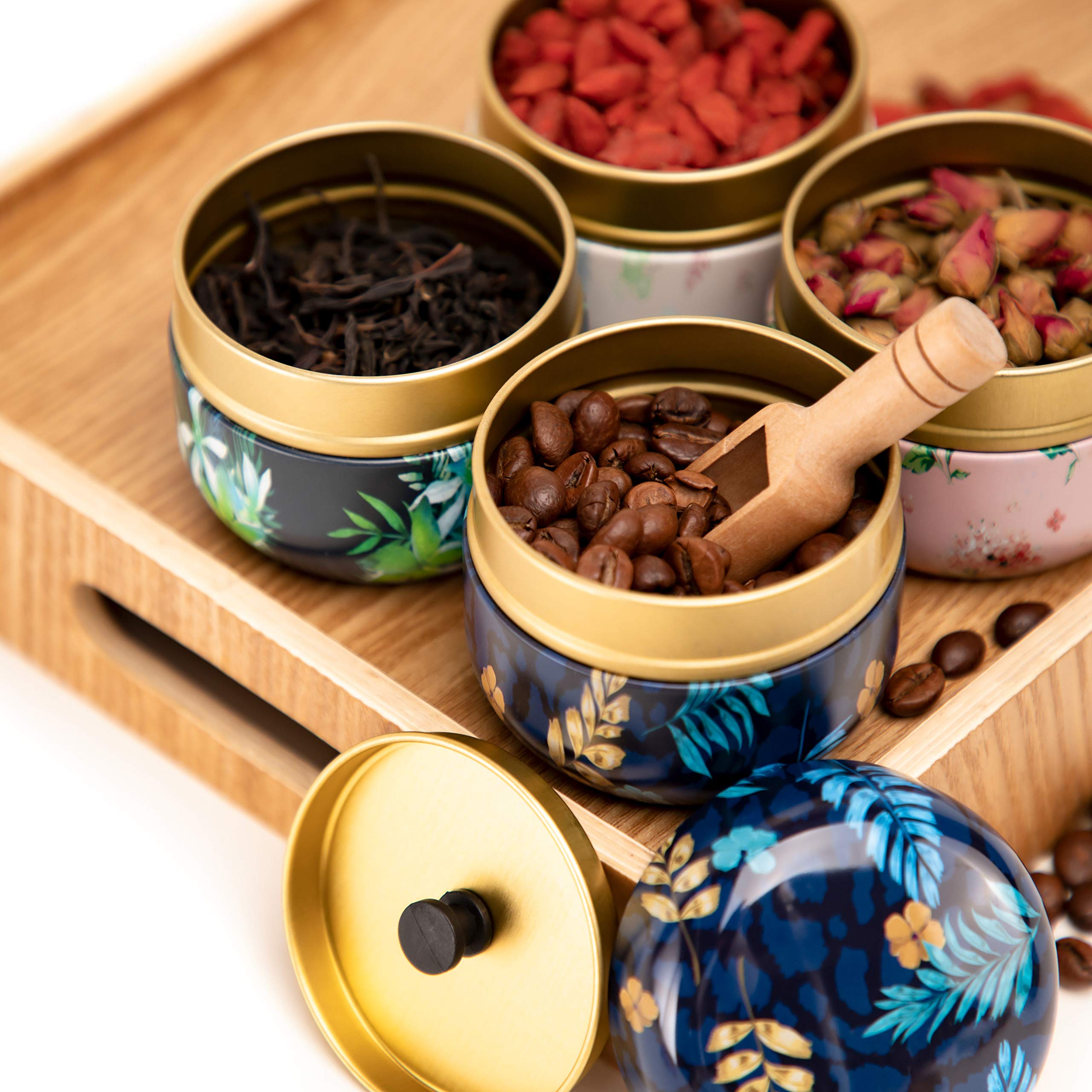 Premium Airtight Tea Storage Containers - 8-Pack WEMEGA Tea Tins for Loose Leaf Tea, Coffee, Candy, Chocolate, Sugar & Spices | Keeps Dry & Fresh | Ideal for Kitchen, Pantry & Gift Giving