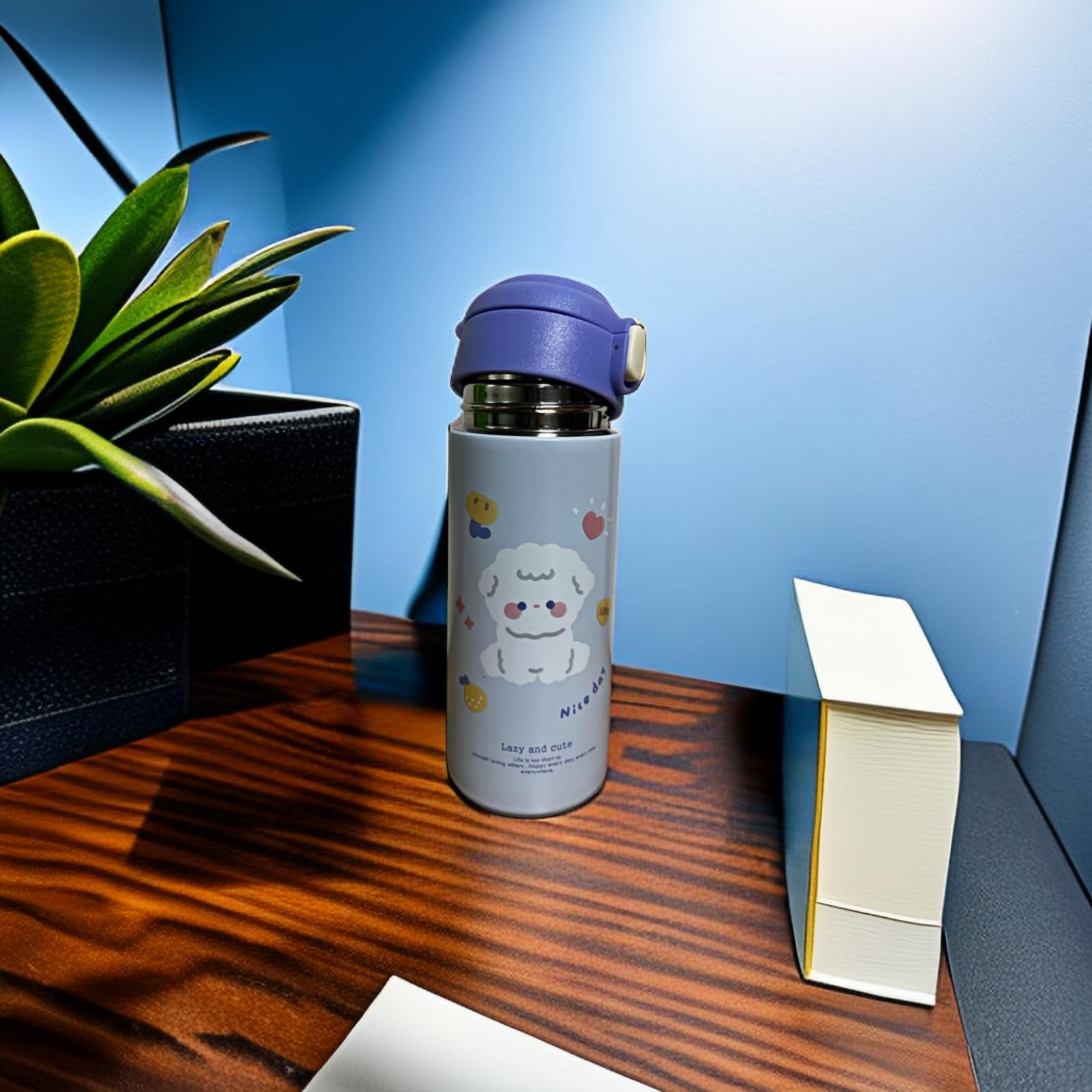 Stylish Cartoon Insulated Water Bottle - 304 Stainless Steel Portable Water Bottle with Straw for Men, Women & Kids - Leakproof Travel Tumbler for School, Gym, Office & Outdoor Activities (Purple)