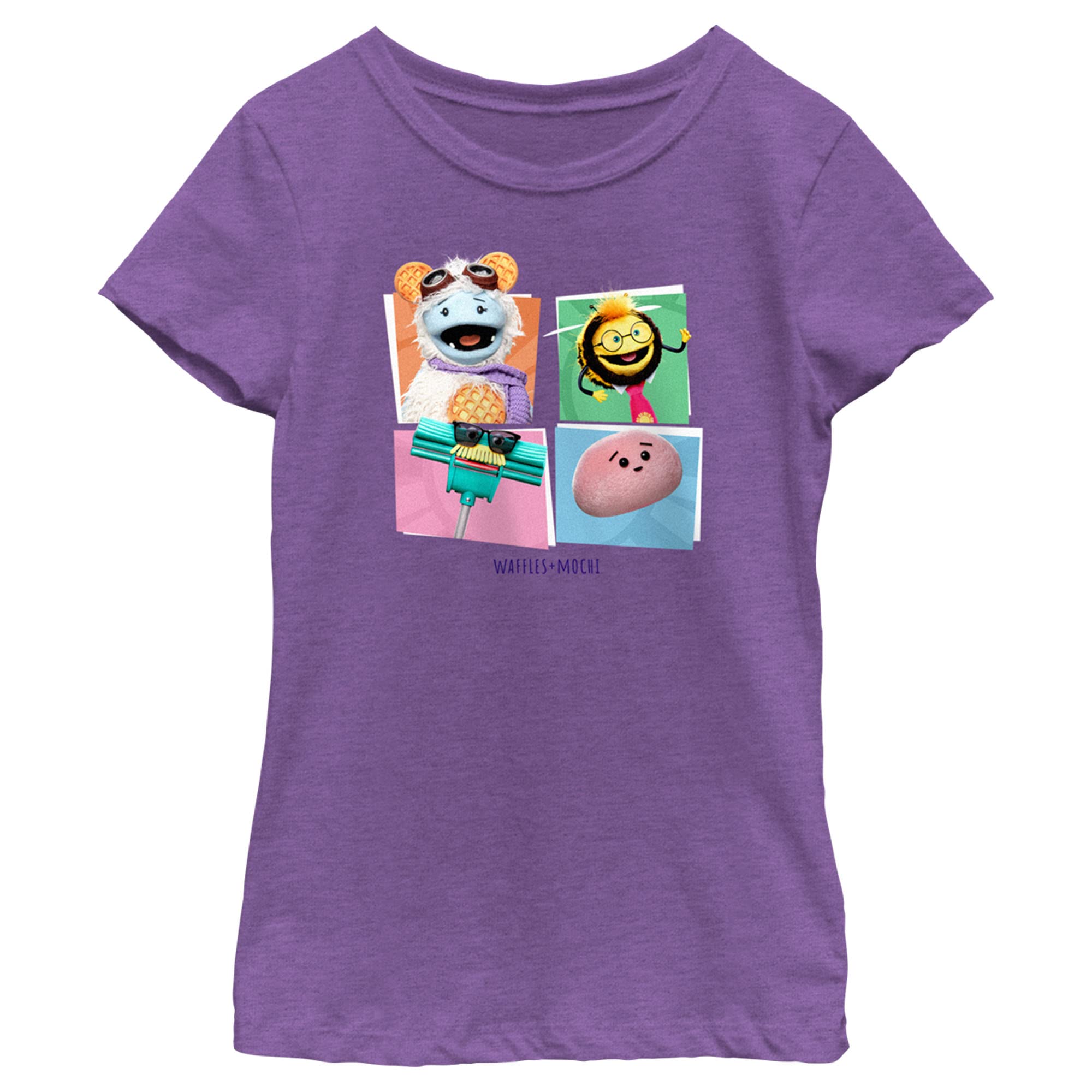 Waffles + Mochi Character Girls Short Sleeve Graphic Tee - Cute Cartoon T-Shirt for Kids & Toddlers - Perfect for Playdates, School & Casual Outfits
