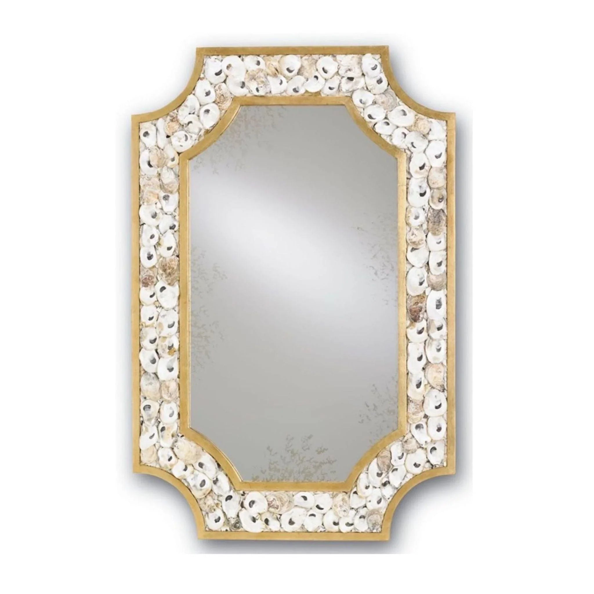 Coastal Rectangular Wall Mirror with Scalloped Oyster Shell Frame - Perfect for Beach House Decor, Bathroom Vanity, and Coastal Living Room Accent