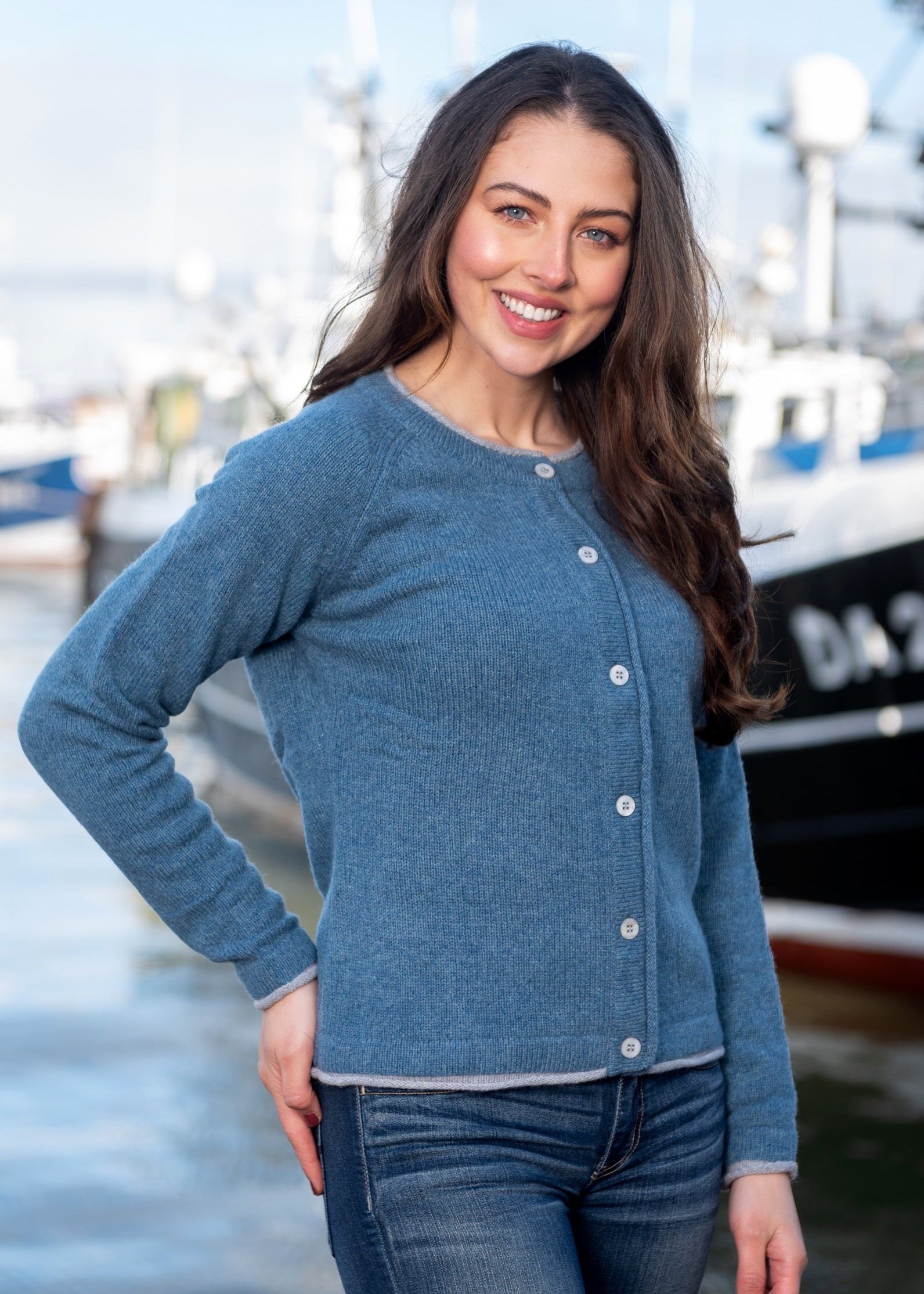 Ireland's Eye Women's Killiney Cardigan - Soft Knit Long Sleeve Open Front Sweater in Harbour Blue | Perfect for Office, Casual Outings & Fall Layering
