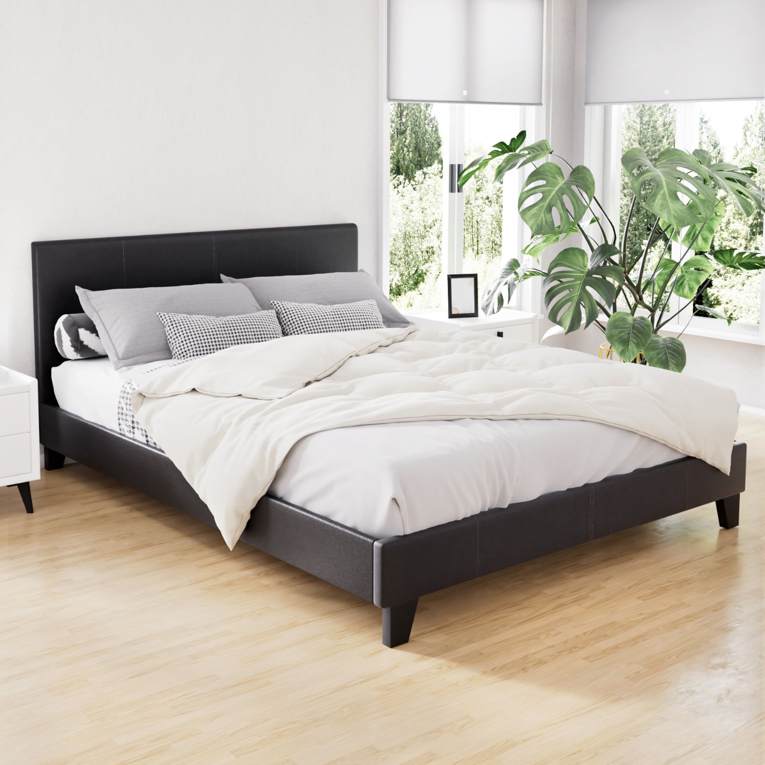 Coogee Double Bed Frame Black - Sturdy Metal Platform Bed with Headboard - Perfect for Modern Bedrooms & Guest Rooms