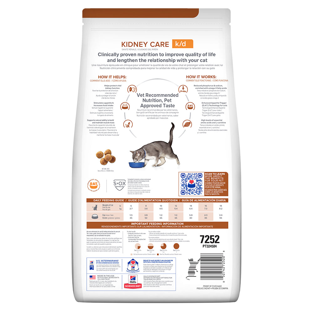 Hill's Science Diet K/D Kidney Care Dry Cat Food with Chicken - Supports Kidney Health for Adult & Senior Cats - Perfect for Indoor Cats with Kidney Issues