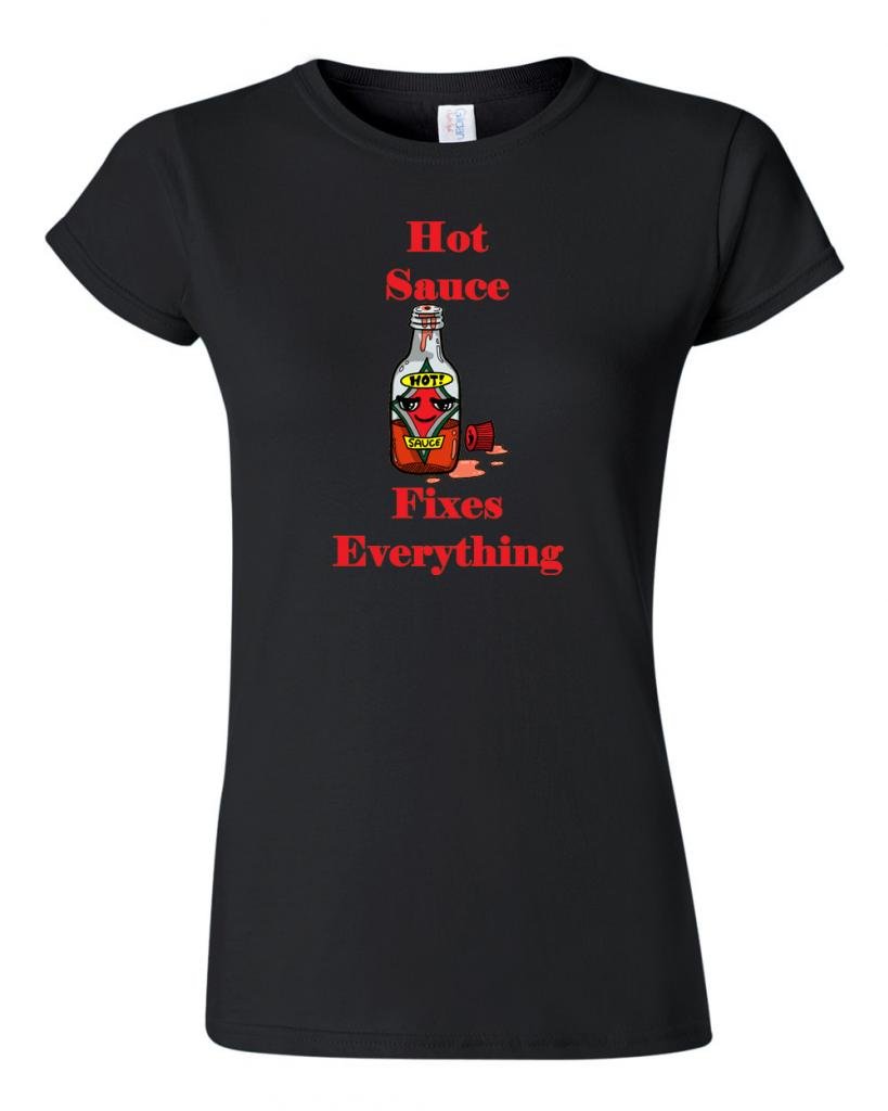 Junior Hot Sauce Fixes Everything DT Novelty T-Shirt - Funny Spicy Food Lover Gift for Teens & Adults - Perfect for Cooking Enthusiasts & Hot Sauce Fans