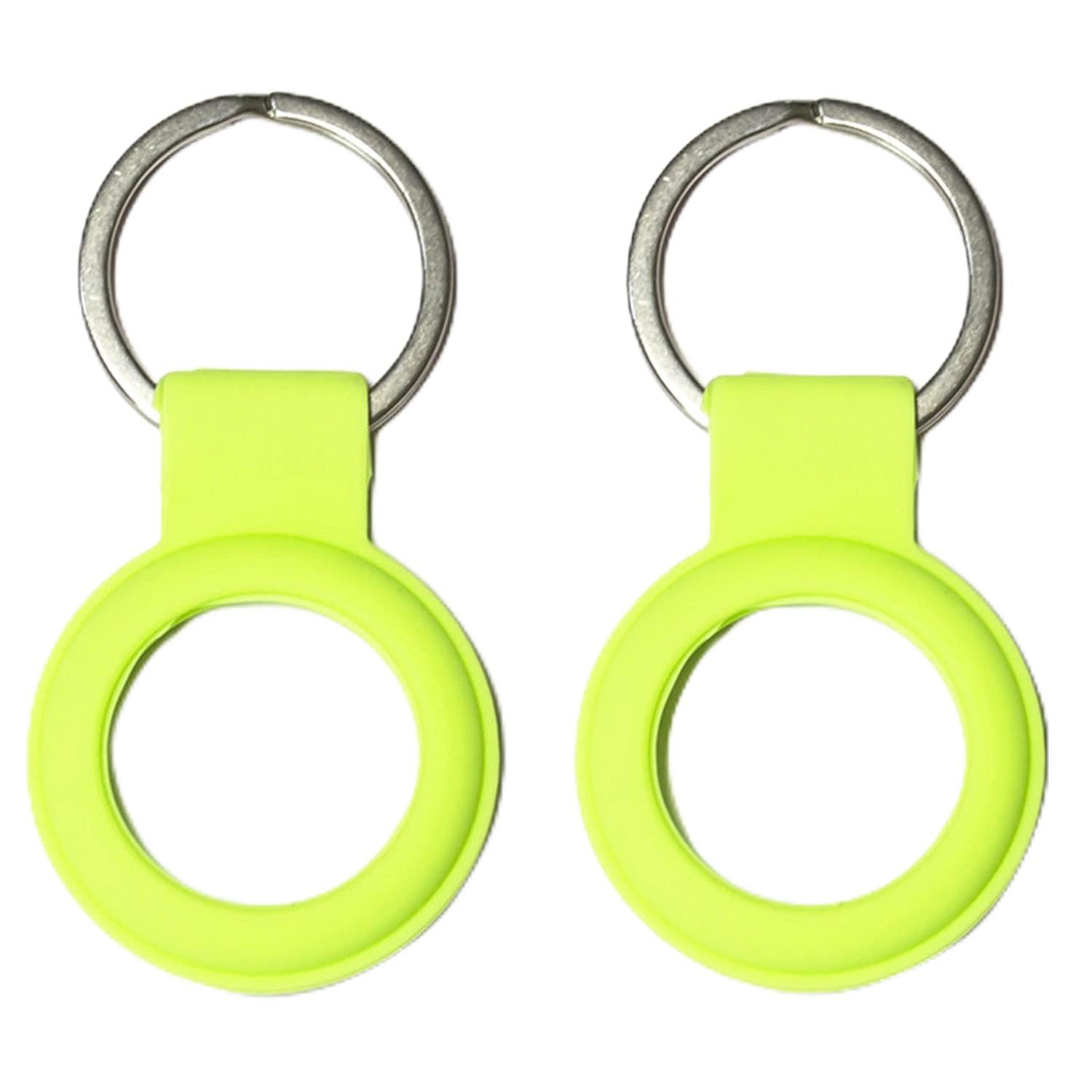 Se7enline 2-Pack Silicone AirTag Key Chain Holder for Apple AirTag - Waterproof Airtag Case with Key Ring, Anti-Lost Tracker Cover for Keys (Fluorescent Green) - Perfect for Travel, Luggage, Pets & Keychains