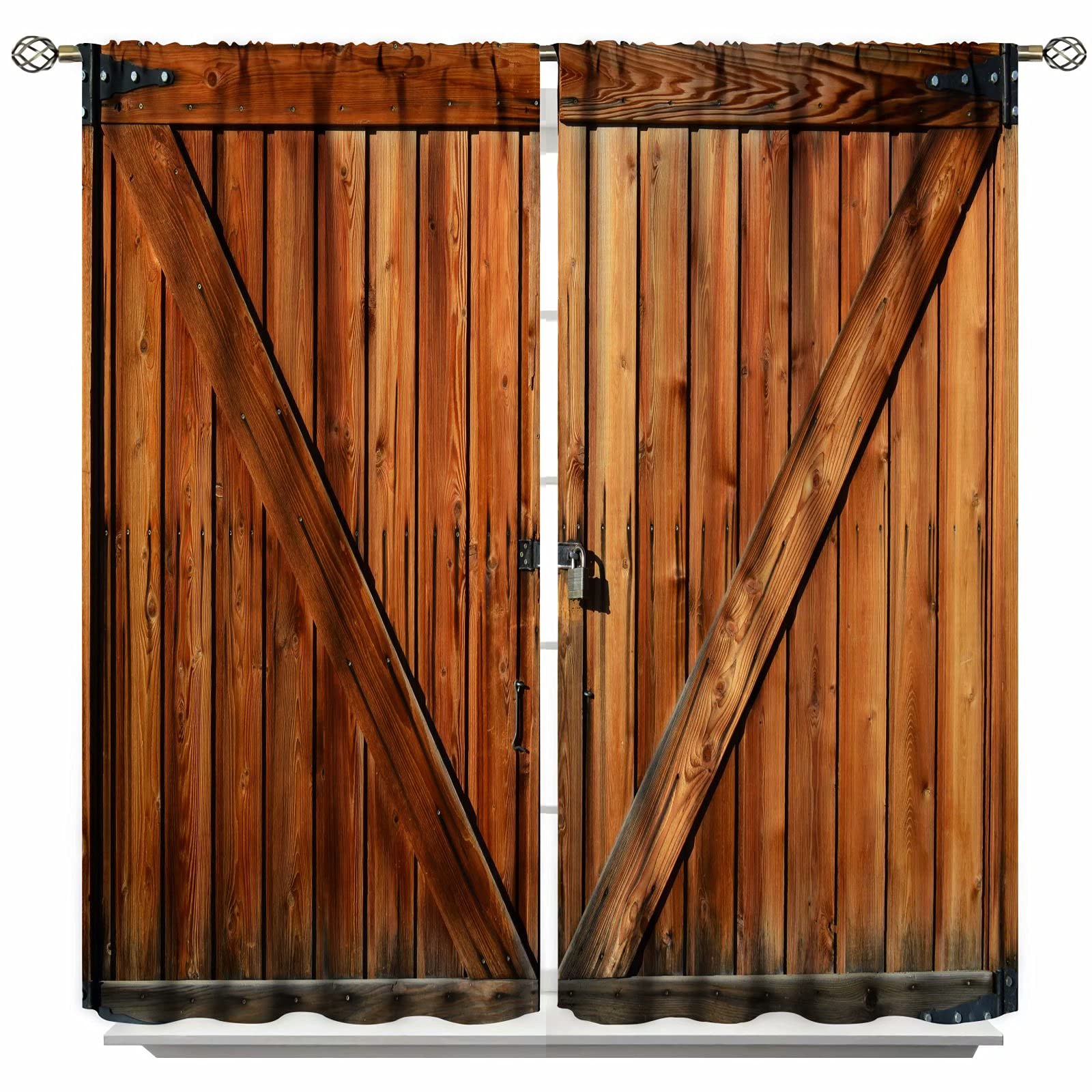 Rustic Village Wooden Barn Door Printed Window Curtains - 2 Panel Home Decor Drapes (85x85 inches/214x214 cm) for Kitchen, Cafe & Living Room - Perfect for Farmhouse Style, Country Cottage & Cozy Interior Design