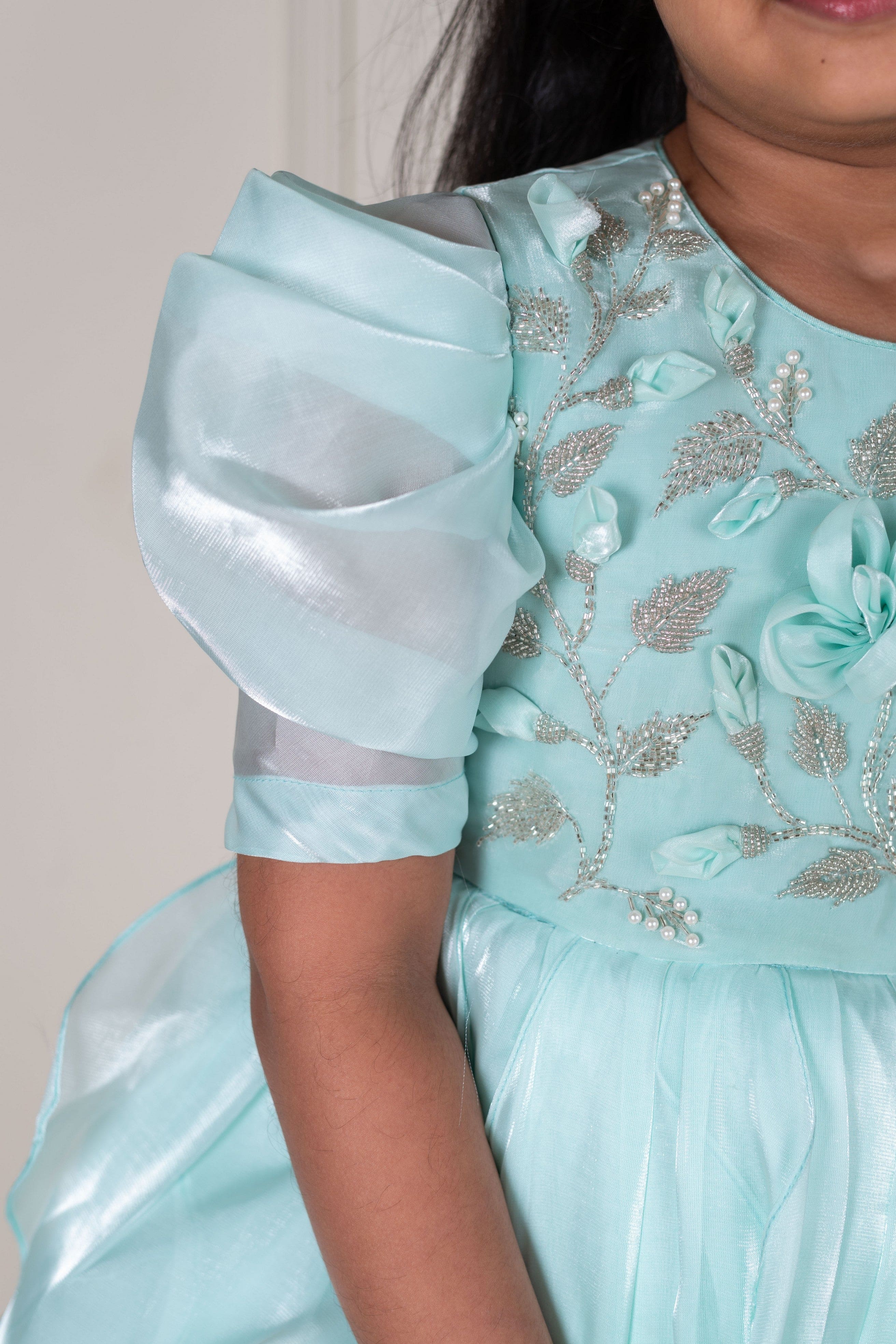Pre Order: Sea Green 3D Flower Embroidery Dress - Elegant Floral Summer Dress for Women, Perfect for Weddings, Parties & Beach Vacations