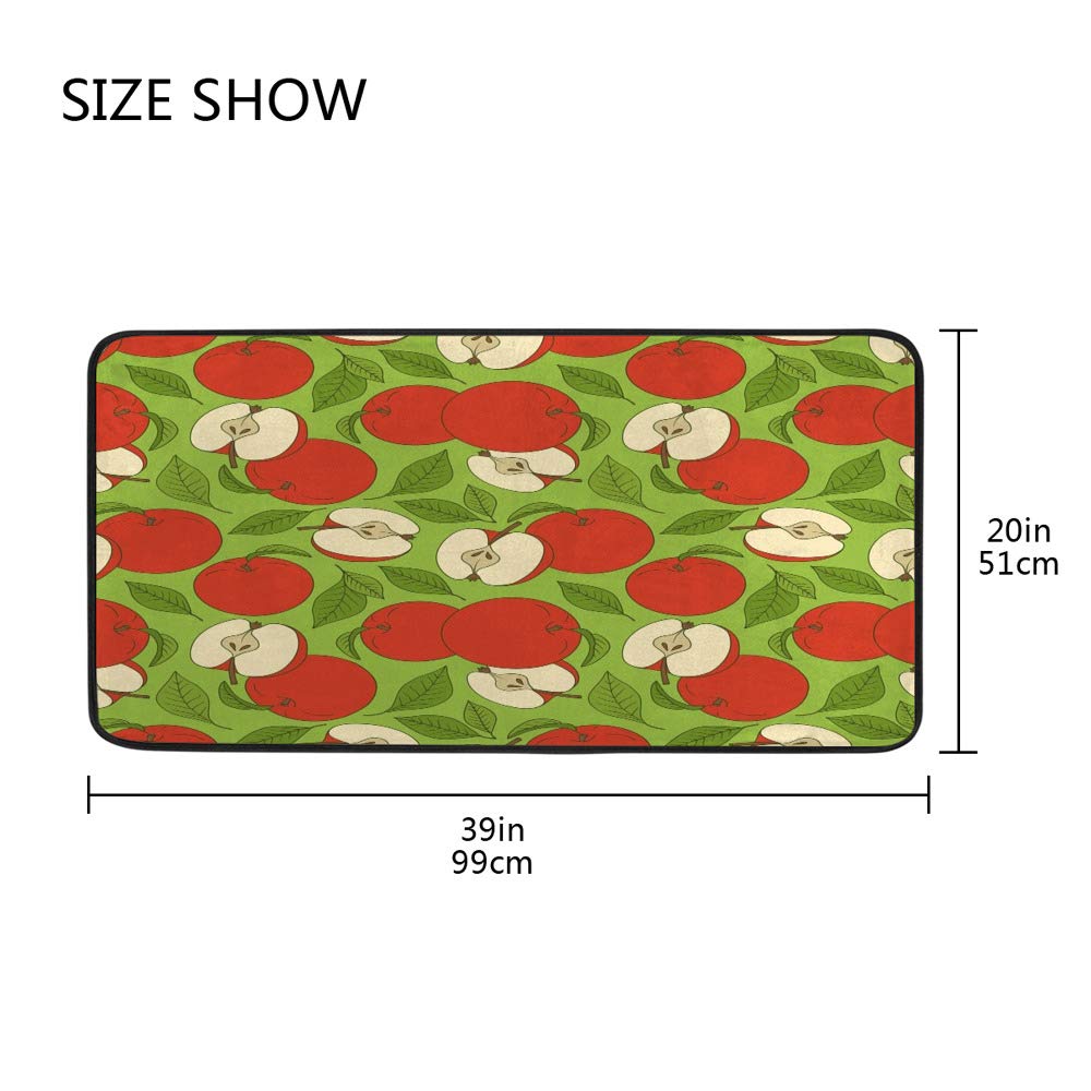 Non-Slip Washable Kitchen Runner Rug - Absorbent Polyester Floor Mat for Hallway & Entryway (39x20 Inch, Red Apples Design) - Perfect for Kitchens, Laundry Rooms & High-Traffic Areas