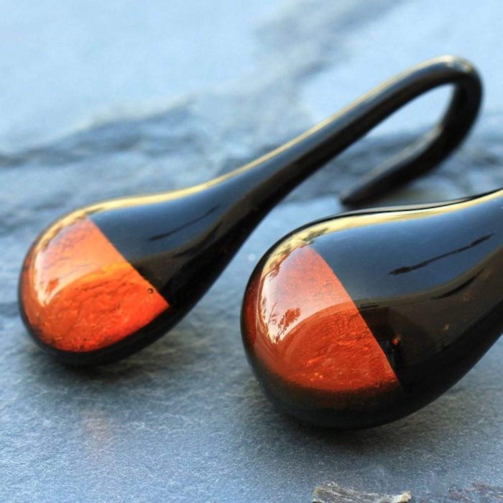 Golden Black Water Drop Glass Hanging Taper Earrings for Women - Party & Wedding Jewelry