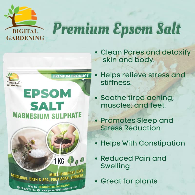 Organic Epsom Salt Crystals 1Kg - Premium Magnesium Sulfate for Muscle Relief, Foot Soak & Pain Relief | Relaxing Bath Soak, Plant Nutrient for Gardening | Perfect for Spa, Home Therapy & Organic Gardening