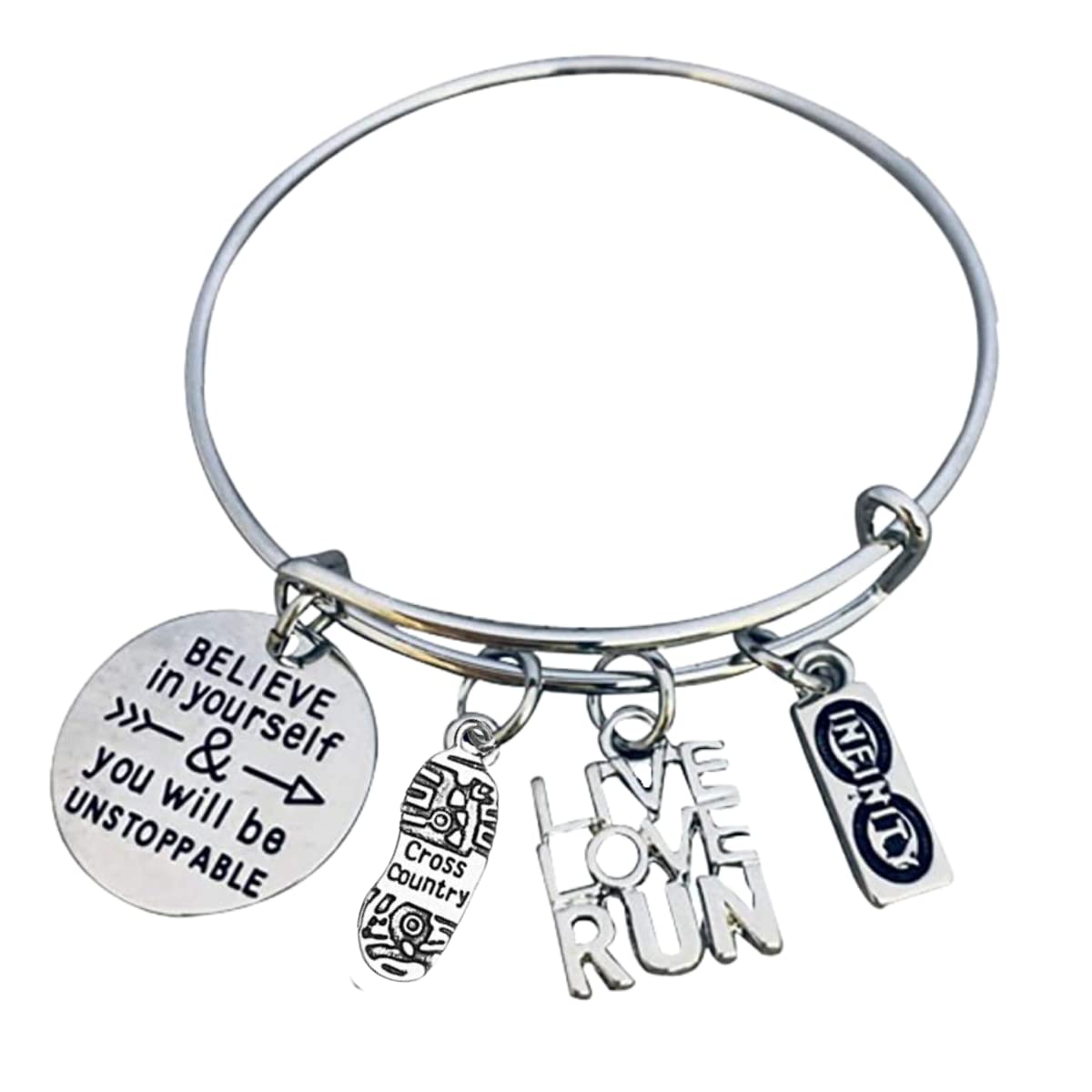 Infinity Collection Cross Country Running Bracelet - Motivational Running Jewelry for Women & Men, Inspirational 'Believe in Yourself' Gift for Runners - Perfect for Marathons, Training & Outdoor Sports