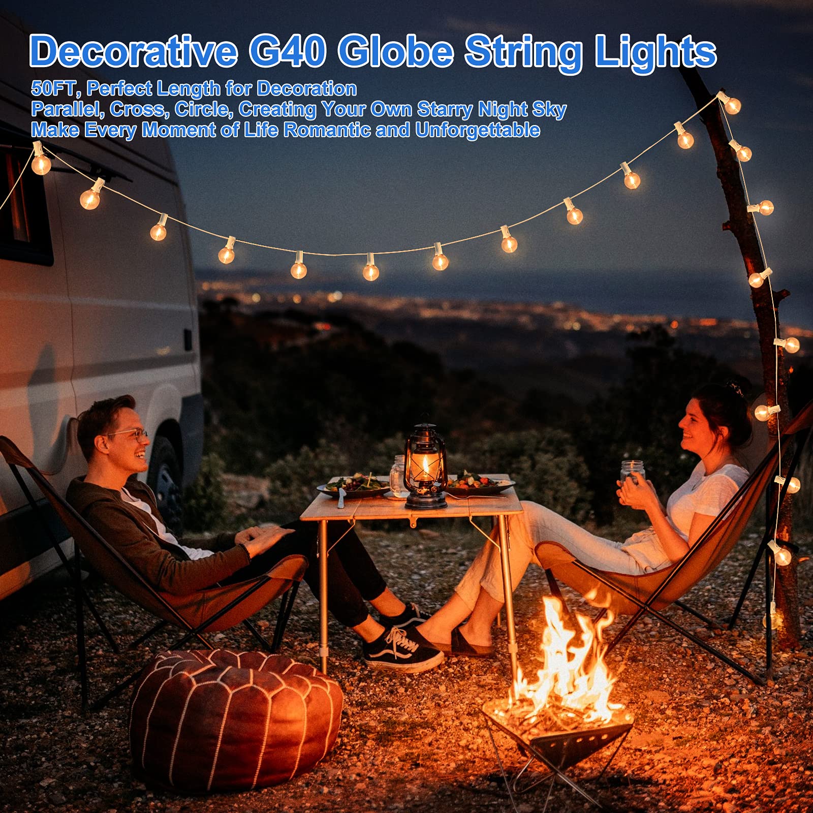 100ft 2-Pack Outdoor G40 LED Globe String Lights - Dimmable Shatterproof Waterproof Light Strings with 52 Bulbs - Connectable Commercial Hanging Lights for Patio, Balcony, Backyard, Party, Wedding & Christmas Decor (White Wire)
