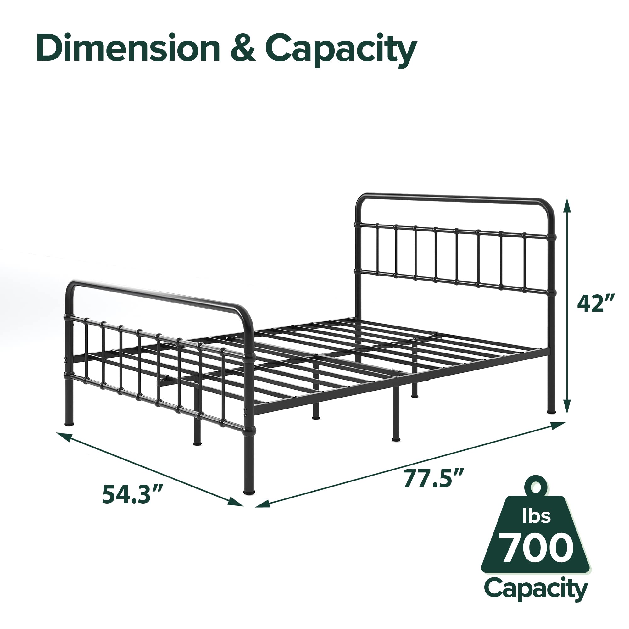 ZINUS Florence Full Size Metal Platform Bed Frame with Mattress Foundation - No Box Spring Needed, Easy Assembly, Black - Perfect for Modern Bedrooms & Guest Rooms