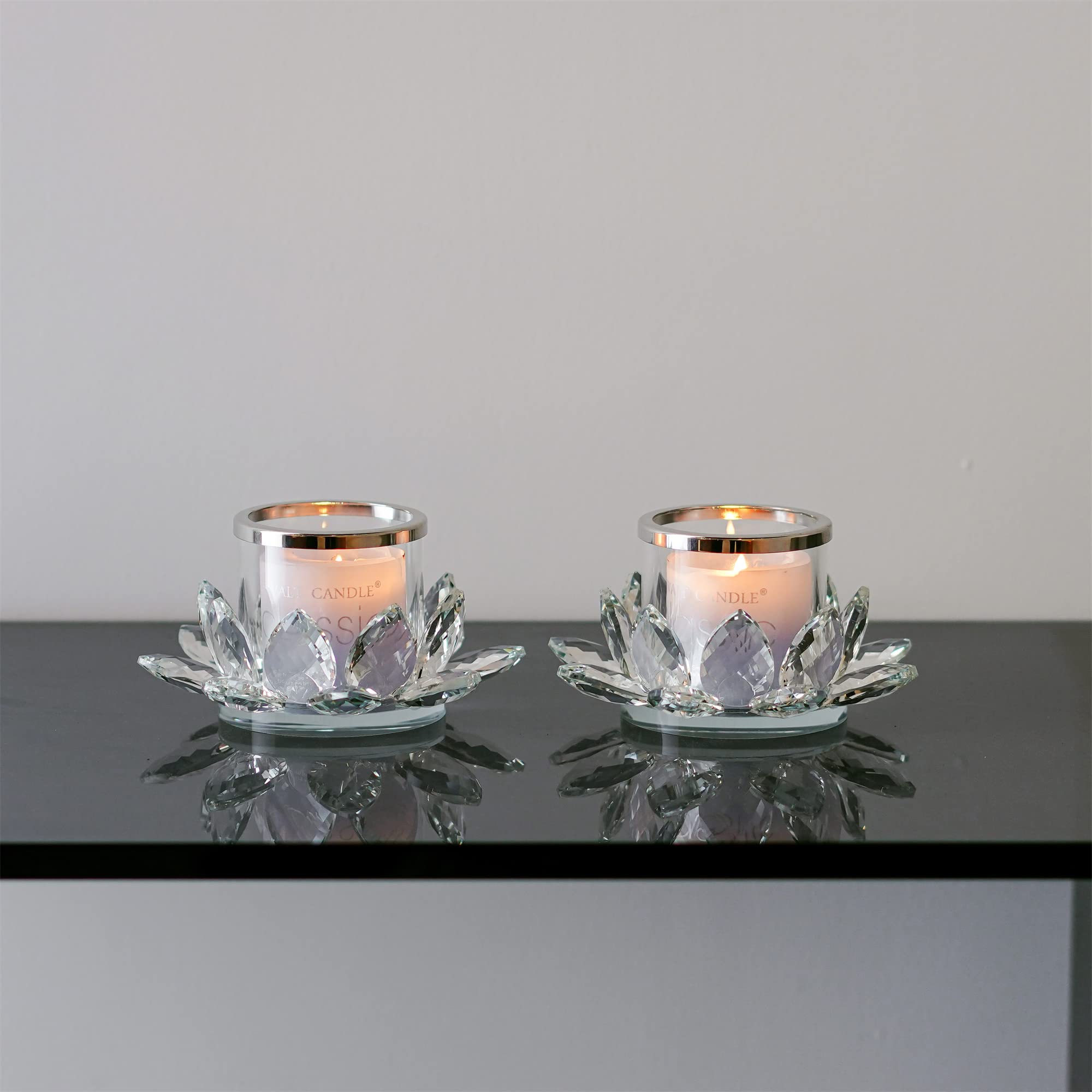 Clear Lotus Hurricane Candle Holder - Set of 2 Elegant Flower Tealight Holders for Home Decor, Wedding Centerpieces & Meditation Spaces