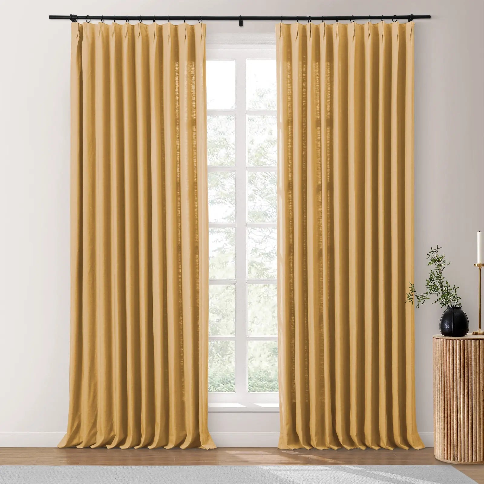 Isabella Heavyweight Cotton Blackout Curtains - Thermal Insulated Pleated Drapes for Living Room & Bedroom - Noise Reducing & Energy Saving Home Decor