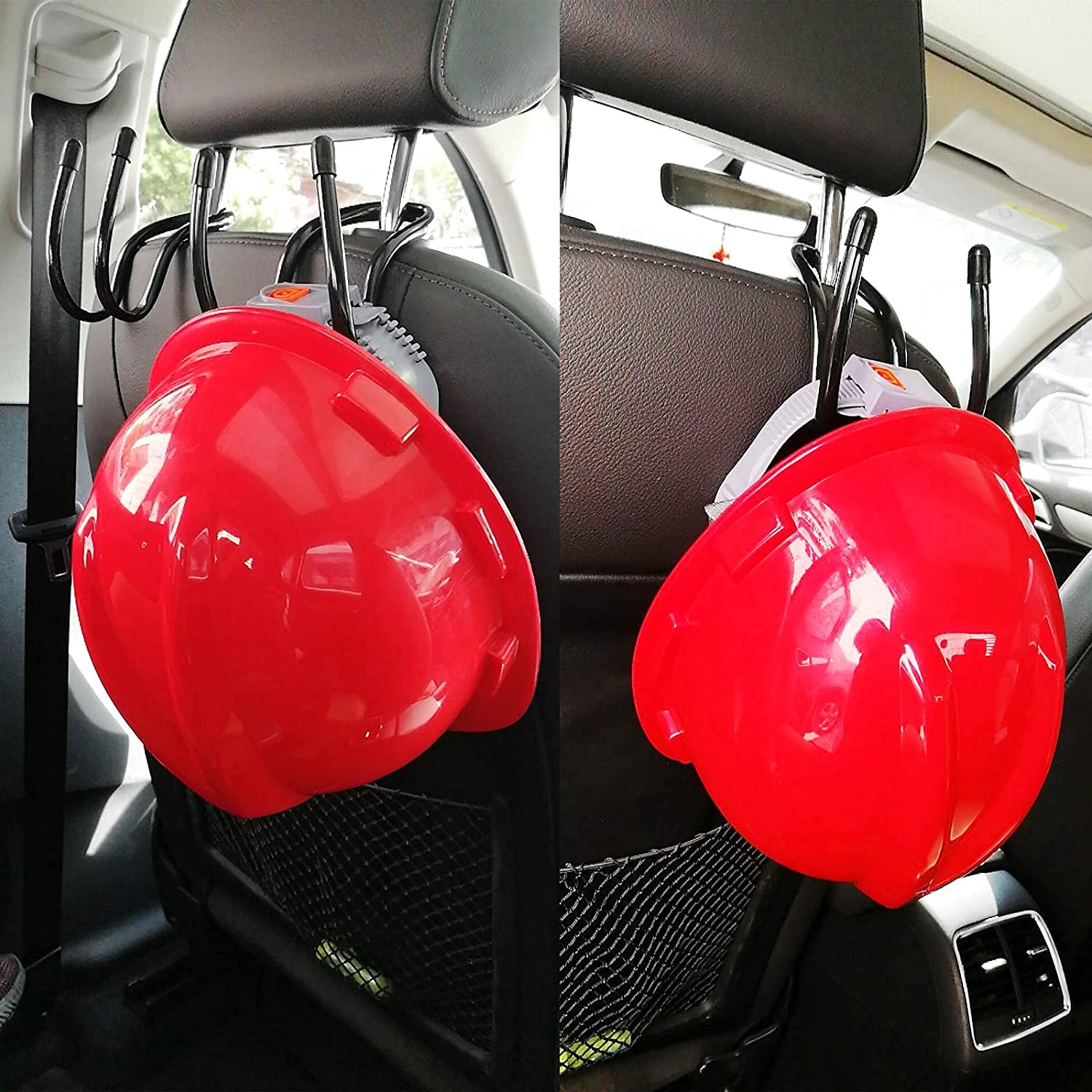 Universal Adjustable Over-The-Seat Hard Hat Rack & Vehicle Organizer - 4 Pack Multi-Purpose Hooks for Hard Hats, Bags, Coats, Purses - Perfect for Trucks, Cars, Construction Sites & Work Commutes