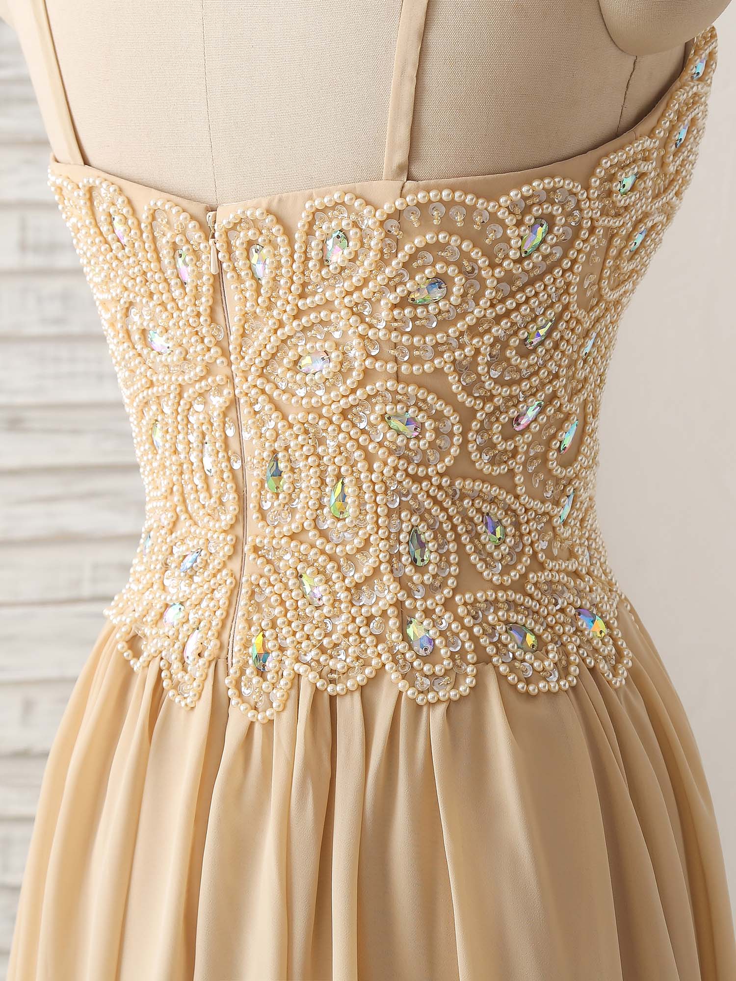 Elegant Champagne Sweetheart Neck Beaded Long Prom Dress for Evening Gala & Formal Events - Perfect for Homecoming, Wedding Guest, and Special Occasions