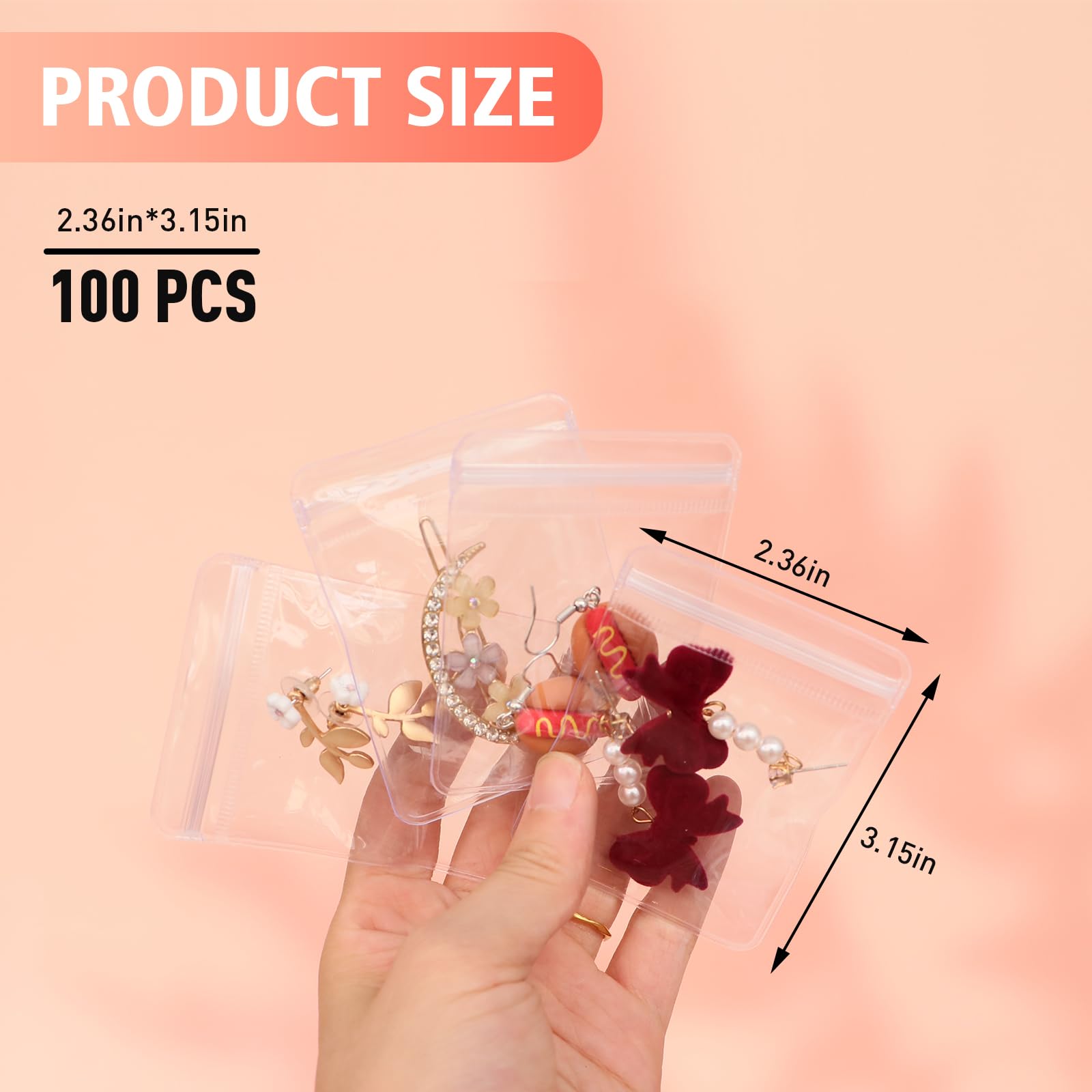 100 Pack Clear PVC Zippered Jewelry Bags - 2.36