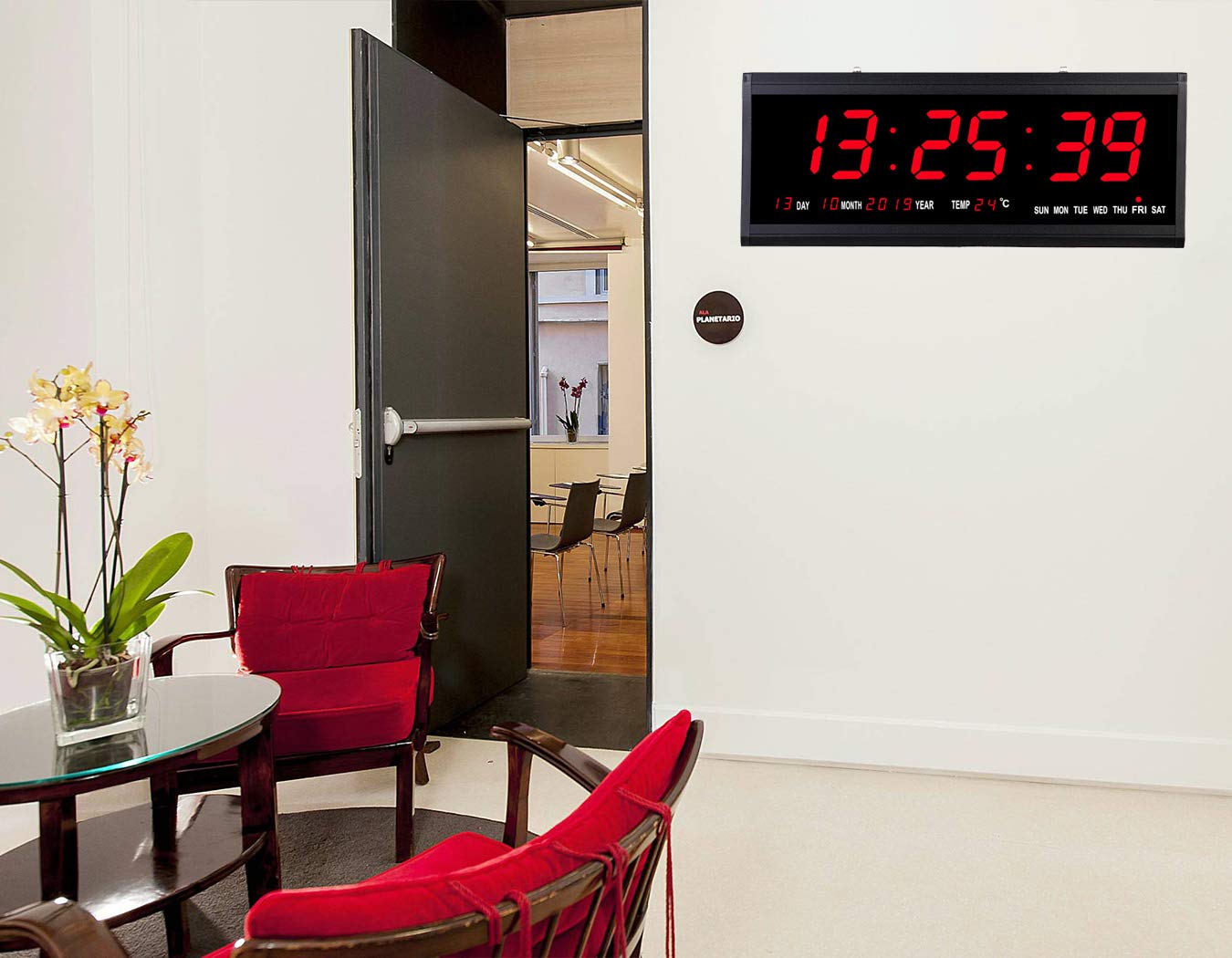 18.9 Inch Oversized LED Digital Wall Clock - Large Display with Indoor Temperature, Date & Day of Week - Electric Wall Clock & Calendar Timer - Modern Home & Office Decor (Red) - Perfect for Living Room, Bedroom, Kitchen & Office Spaces