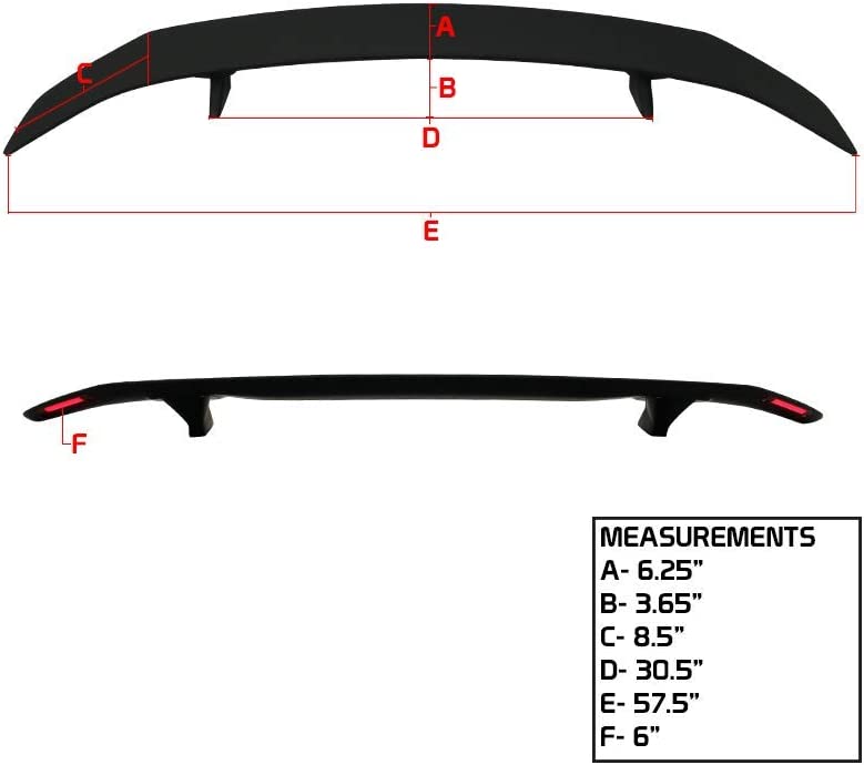 Universal 2 Post ABS Matte Black Spoiler Wing with LED Turn Signal Light - 57.5