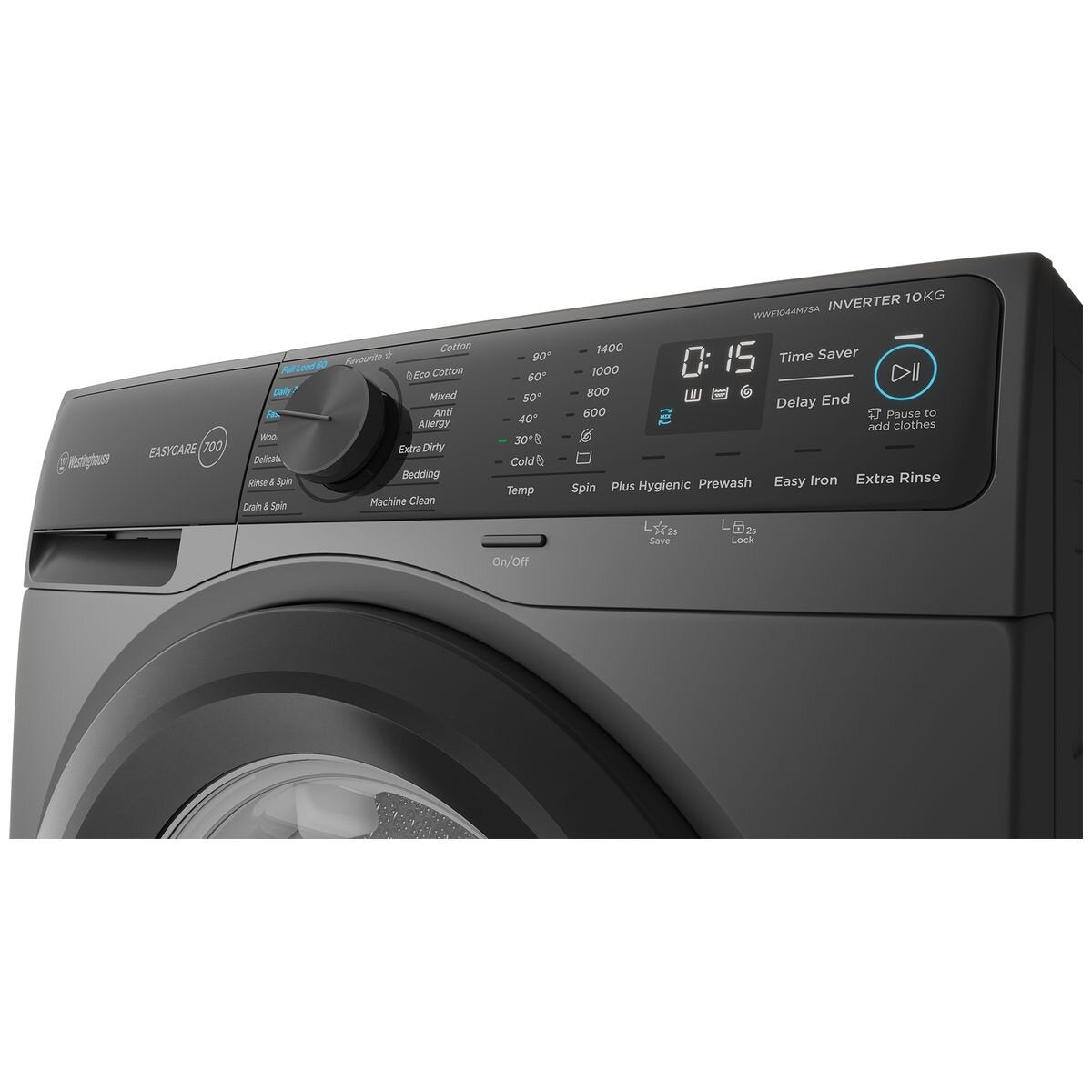 Westinghouse 10kg Front Load Washing Machine with EasyCare Technology - Energy Efficient, Quiet Operation, Black (WWF1044M7SA) - Perfect for Apartments, Small Homes & Laundry Rooms