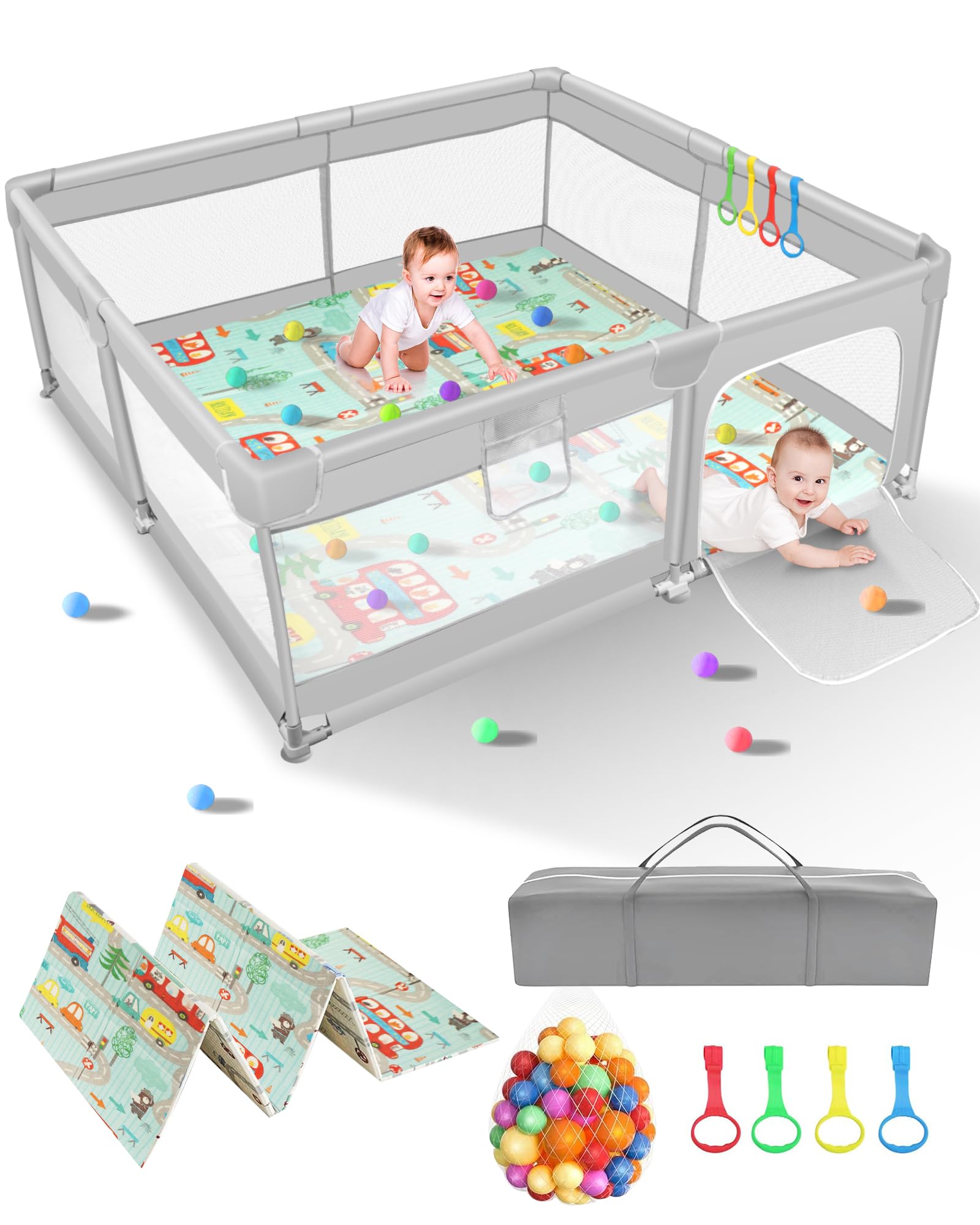 KFM Baby Playpen with Mat - 79x71 Inch Safe Play Yard for Toddlers | Indoor & Outdoor Use