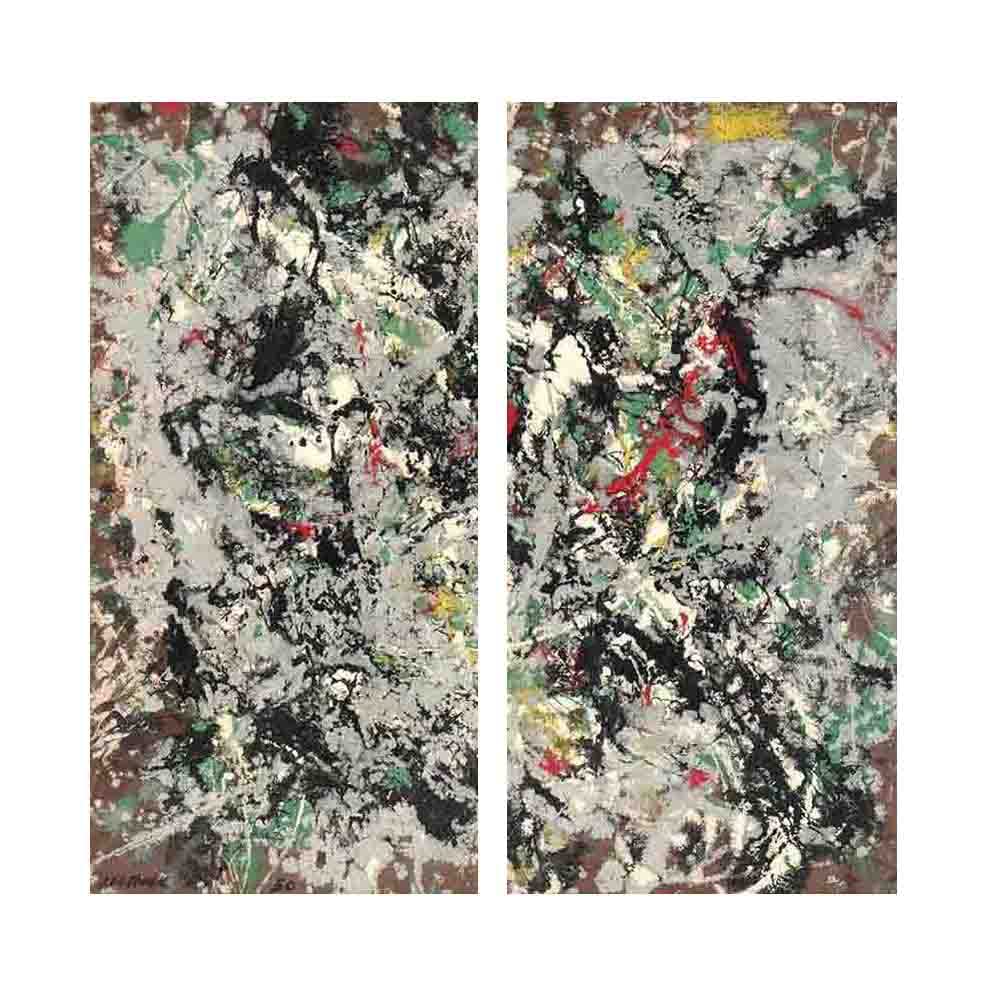 Jackson Pollock Abstract Canvas Wall Art - Set of 2 'Number 12' Paintings (30x60cm/12x24in Each) for Modern Home Decor | Perfect for Living Room, Bedroom & Office Spaces | Unframed Contemporary Art Prints