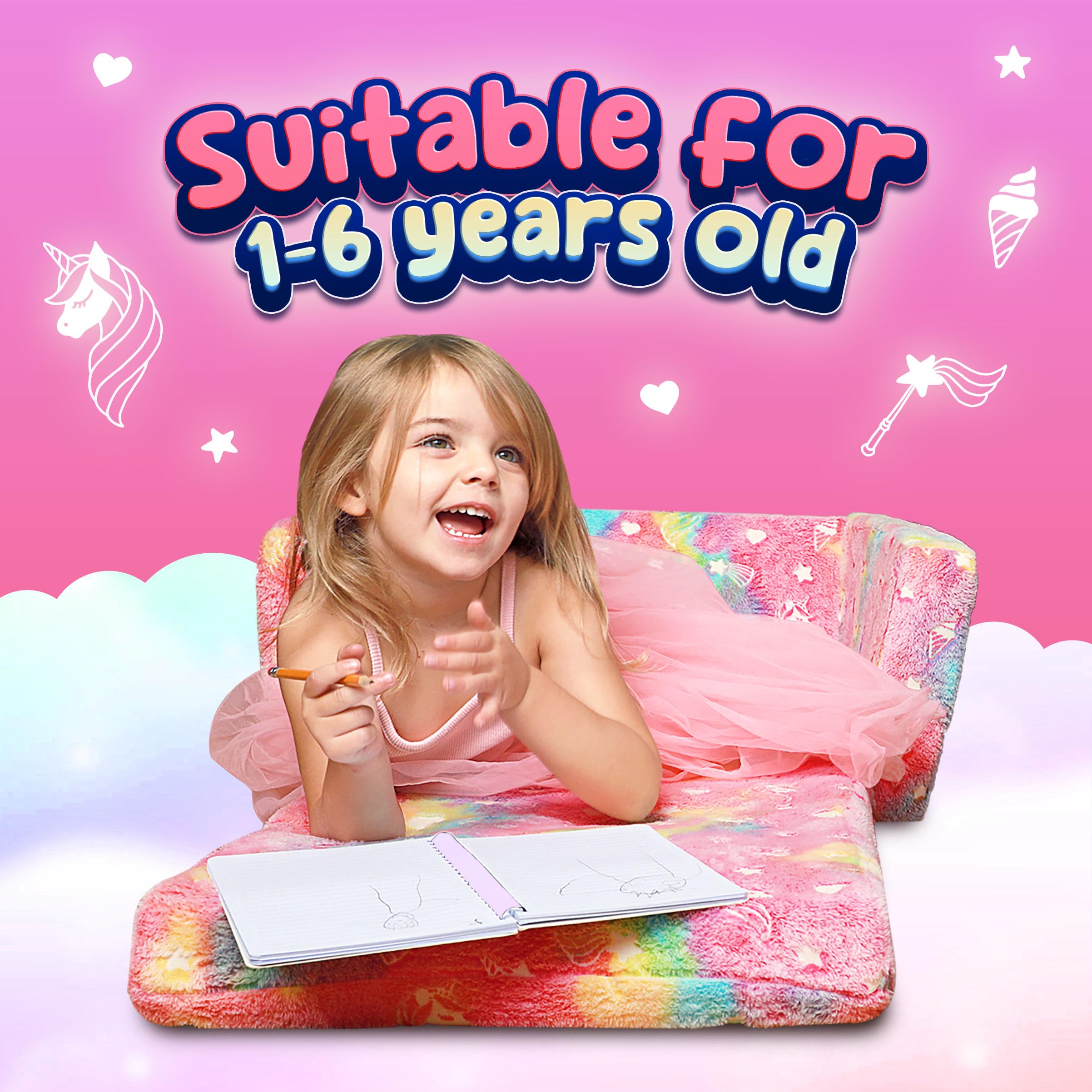 Toddler Couch for Kids - Foldable Sofa Bed & Comfy Lounge Chair for Boys and Girls | Perfect for Playroom, Nursery, or Kids' Reading Nook