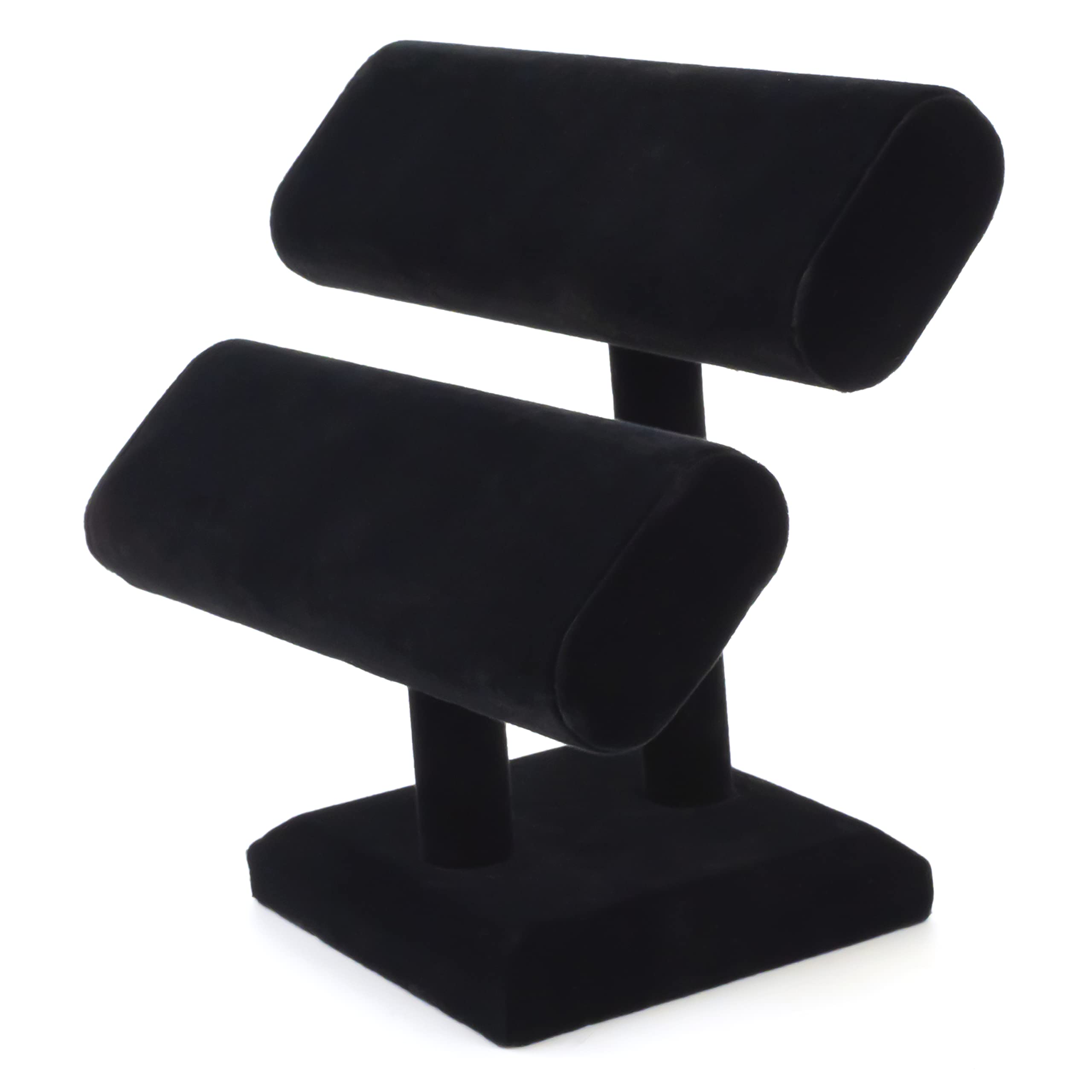 Black Velvet Double T-Bar Jewelry Display Stand for Bracelets, Necklaces, Watches & Bangles - Elegant Jewelry Organizer for Retail Stores, Boutiques & Home Decor (1-Pack, Black)