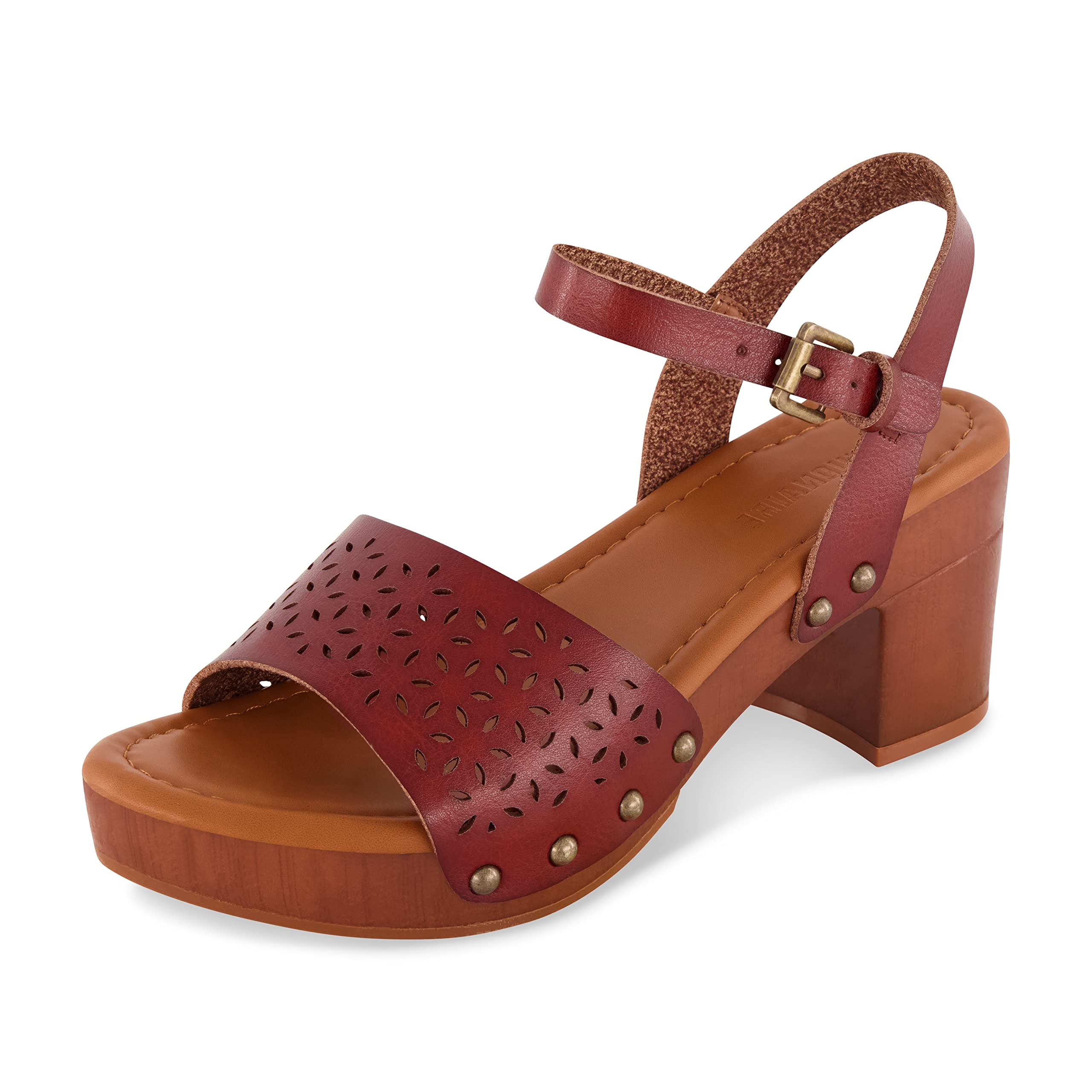 CUSHIONAIRE Women's Comfortable Shea Faux Wood Sandals with Memory Foam & LiteSole Technology - Wide Width Available | Perfect for Beach, Vacation and Summer Outdoor Activities